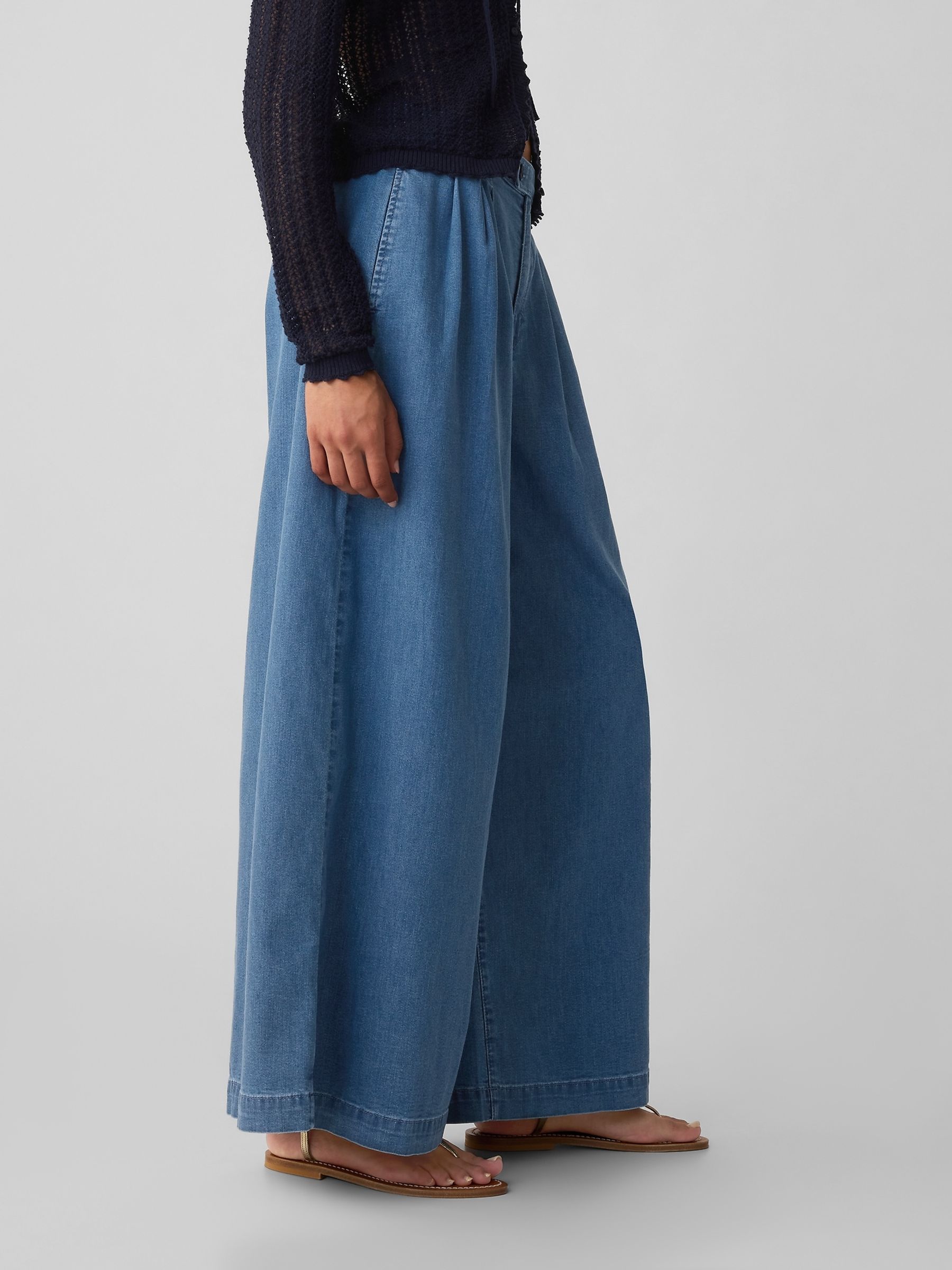 Blue DÔEN High Waisted Wide Leg Denim Trousers - Image 4 of 5