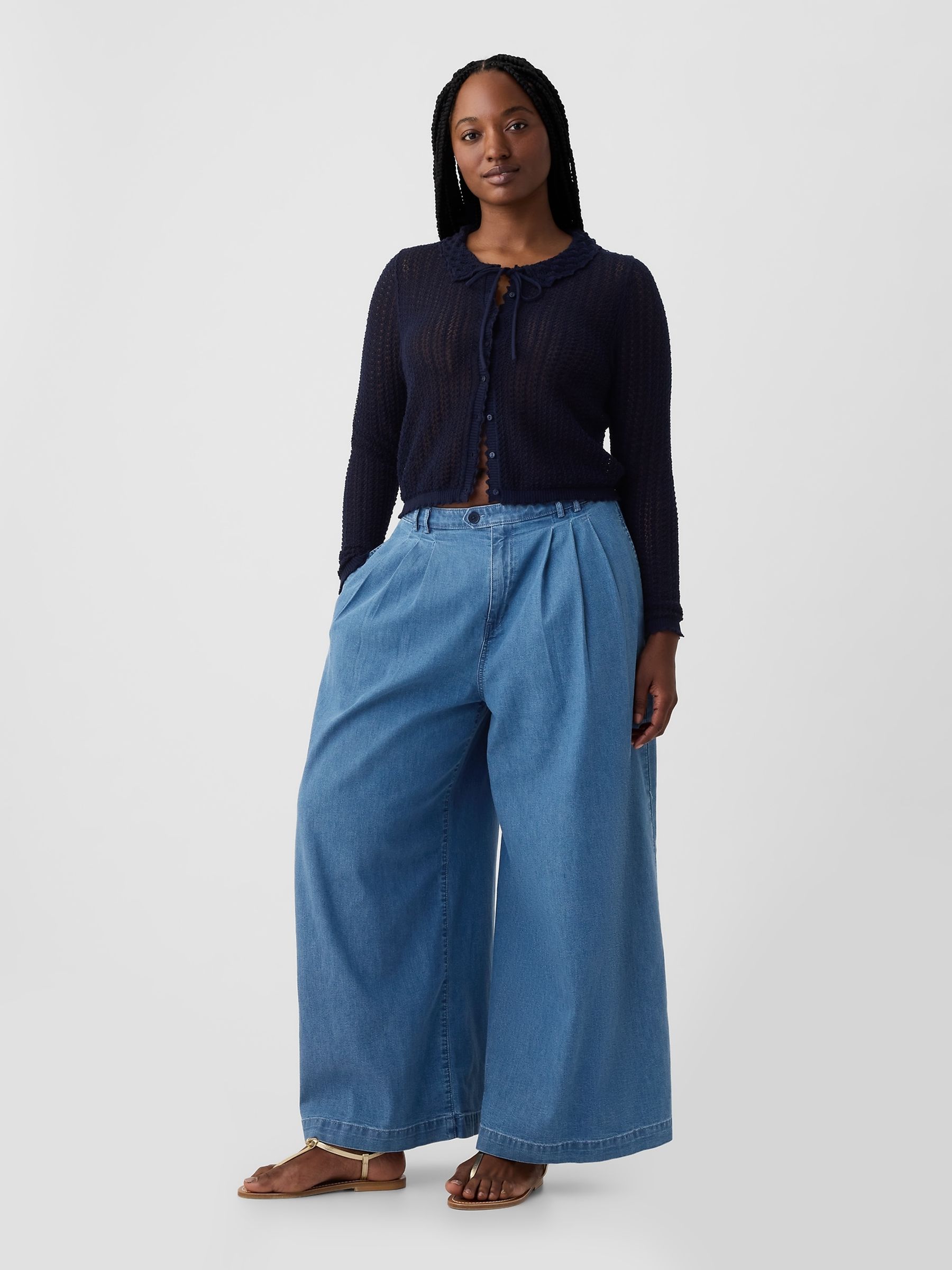 Blue DÔEN High Waisted Wide Leg Denim Trousers - Image 5 of 5
