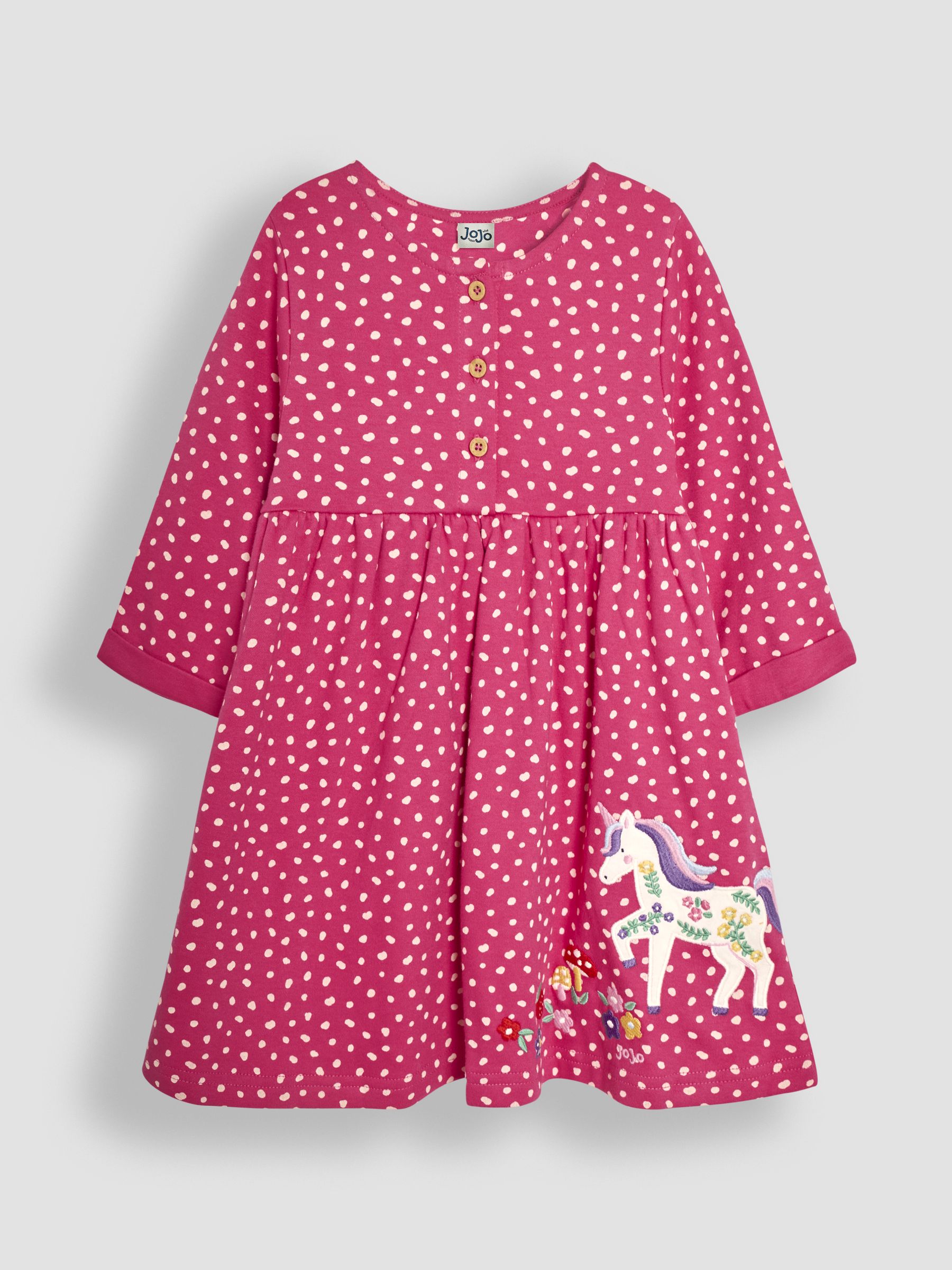 Fuchsia Pink Unicorn Appliqué Button Front Dress - Image 1 of 3