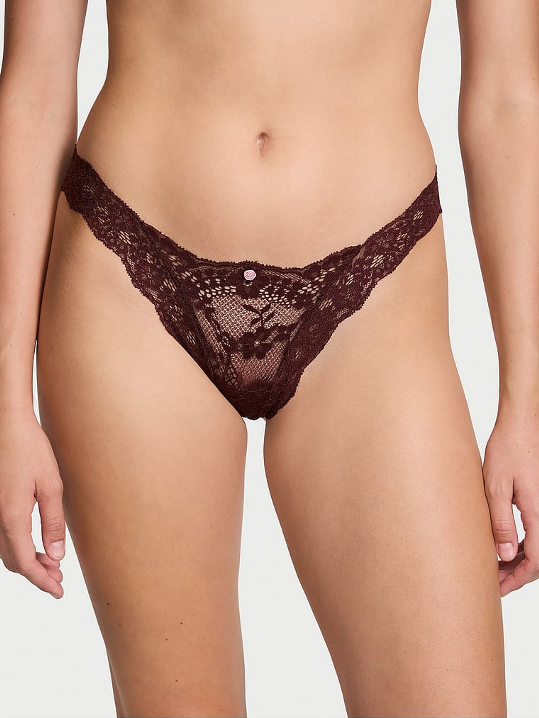 Burgundy Purple Lace Brazilian Knickers - Image 1 of 4