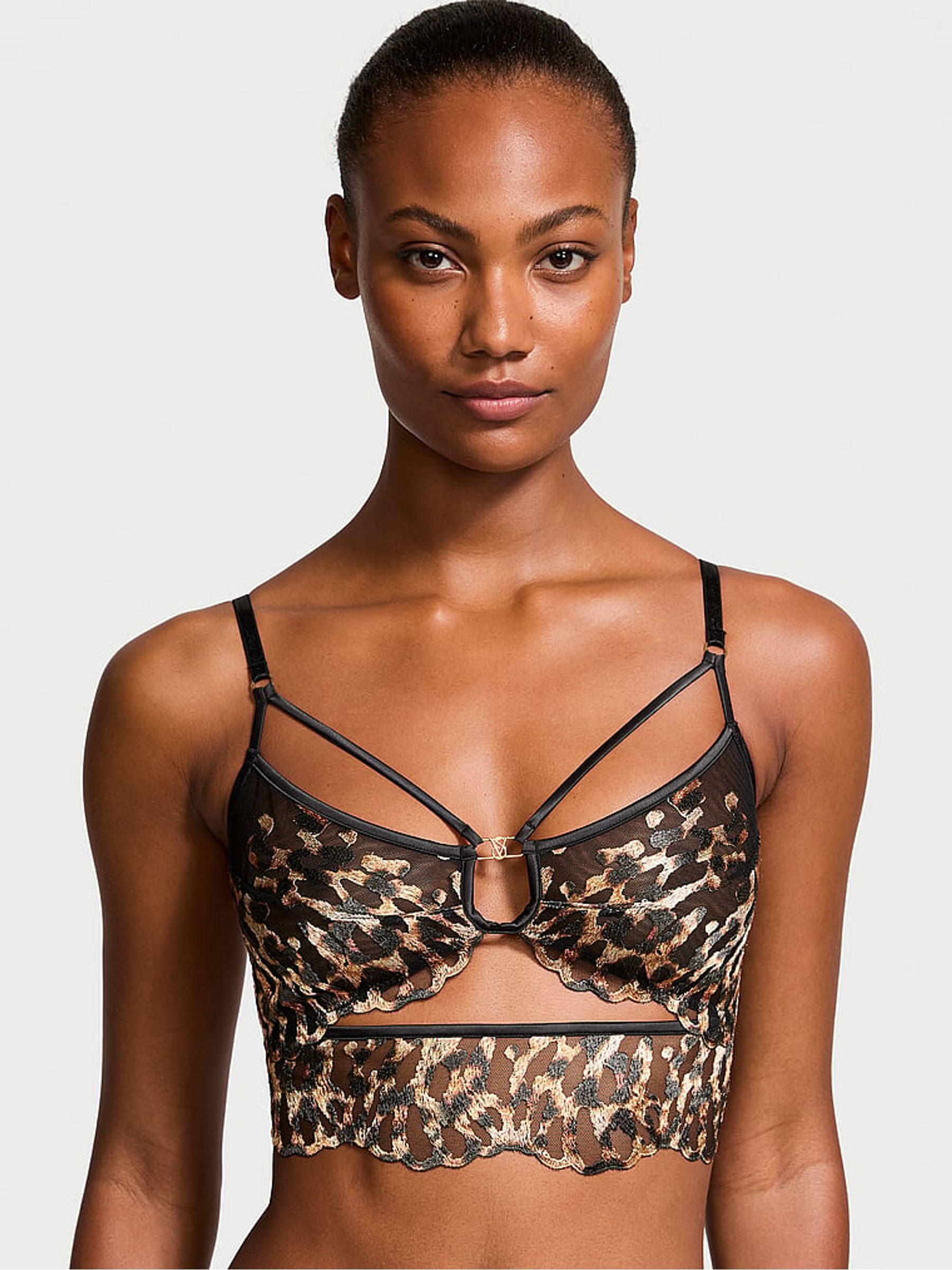 Black Leopard Bralette Embroidered Bra - Image 1 of 3