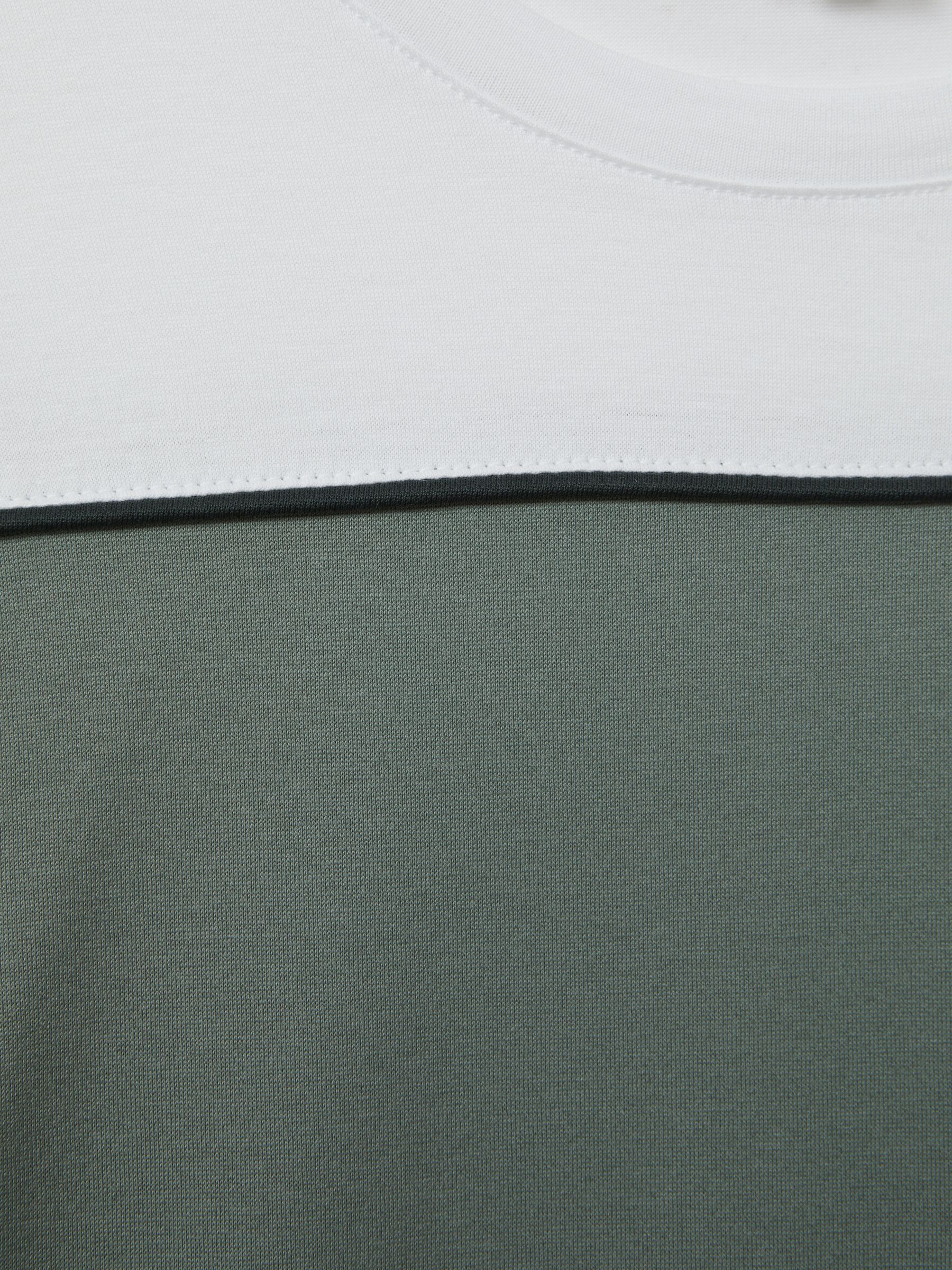 Mercerised Cotton Colourblock Crew Neck T-Shirt in Dark Green/White - Image 5 of 5