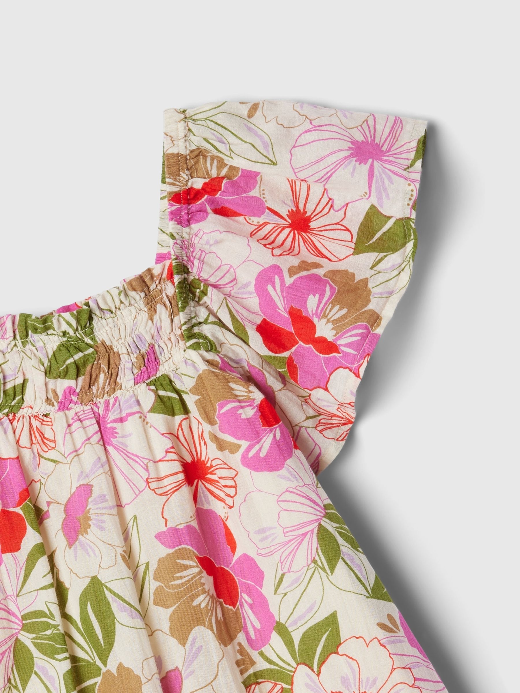 Neutral Floral Smocked Print Flutter Sleeve Dress (12mths-5yrs) - Image 3 of 3