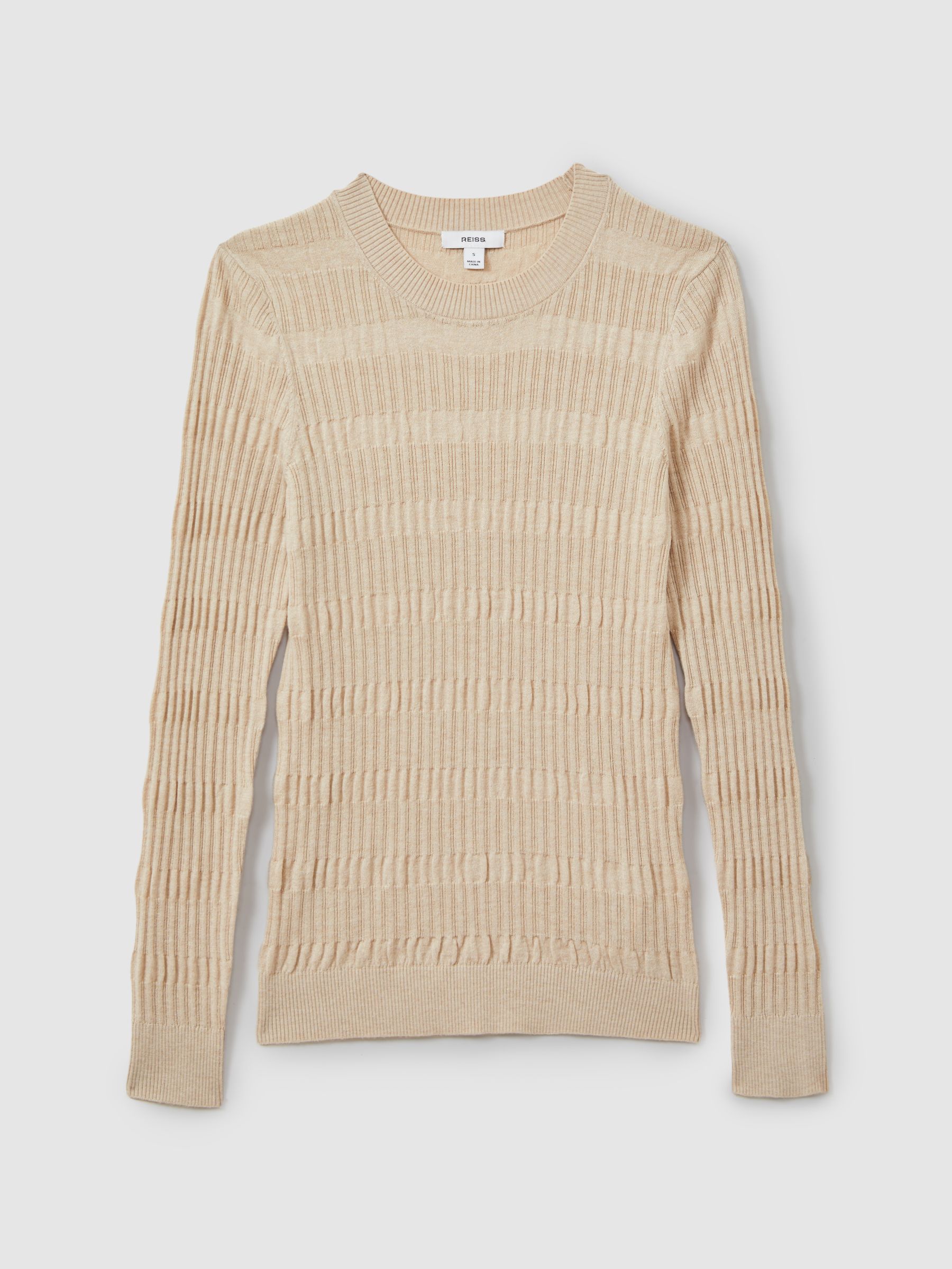 Ribbed Crew Neck Top in Stone - Image 2 of 5