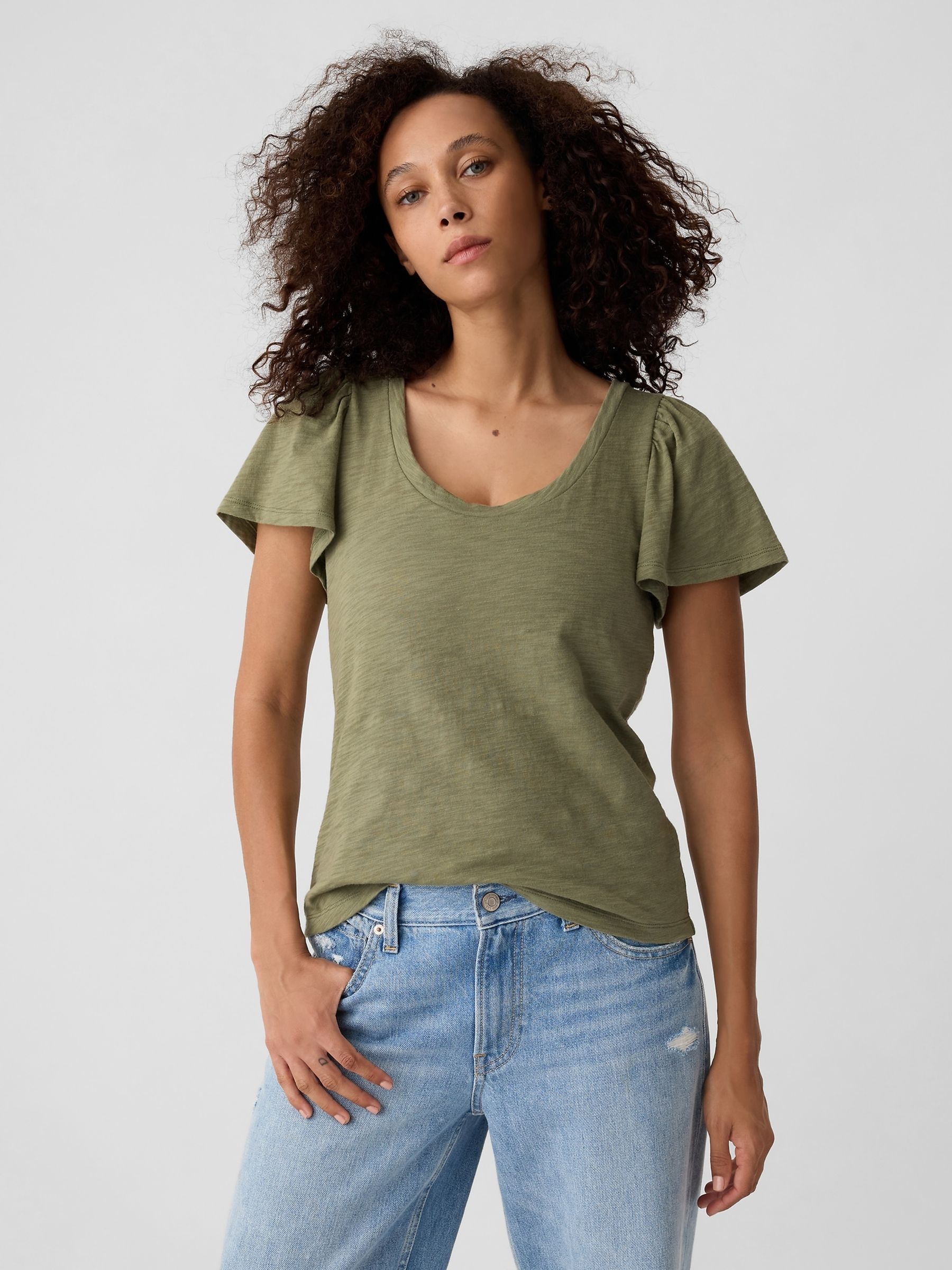 Green Cotton Flutter Short Sleeve T-Shirt - Image 1 of 5
