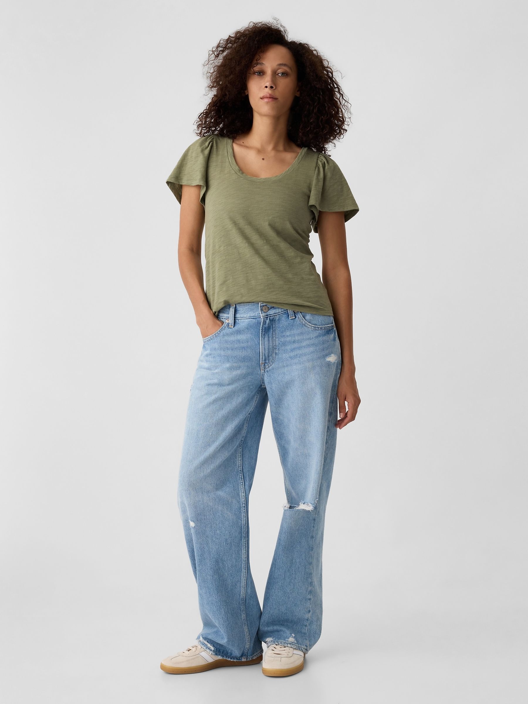 Green Cotton Flutter Short Sleeve T-Shirt - Image 3 of 5