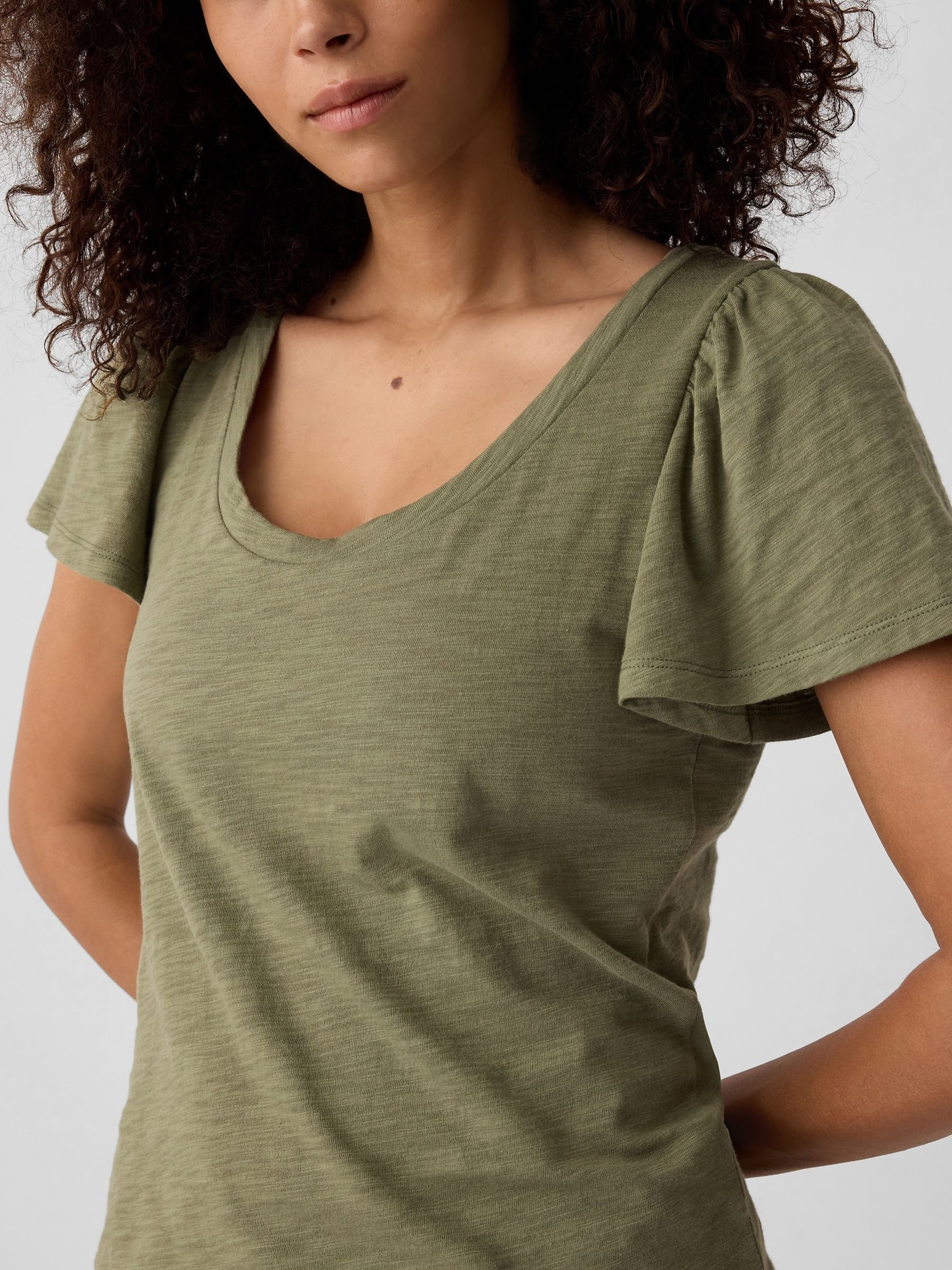 Green Cotton Flutter Short Sleeve T-Shirt - Image 4 of 5