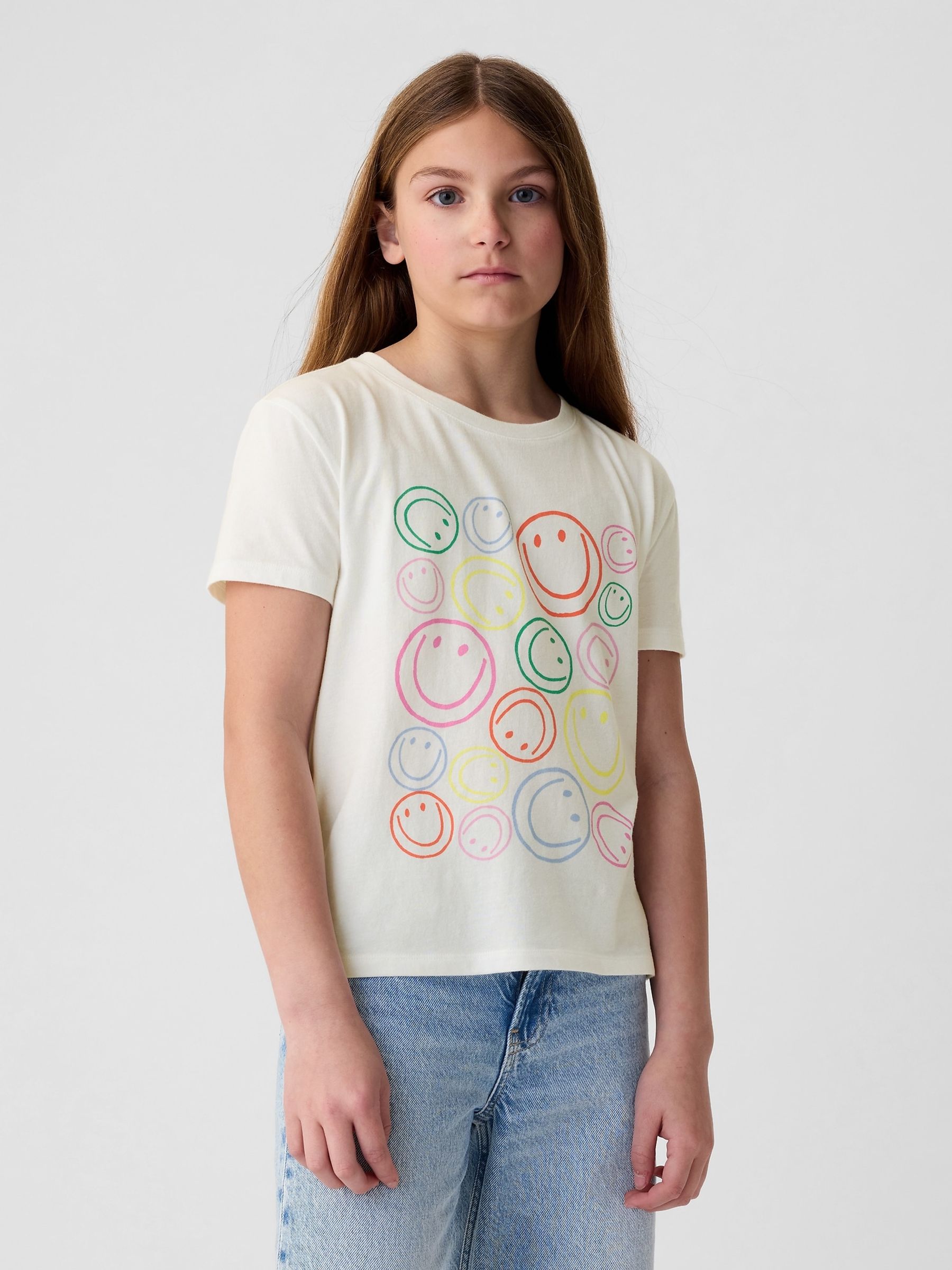 White Smiley Graphic Short Sleeve Crew Neck T-Shirt (4-13yrs) - Image 1 of 1