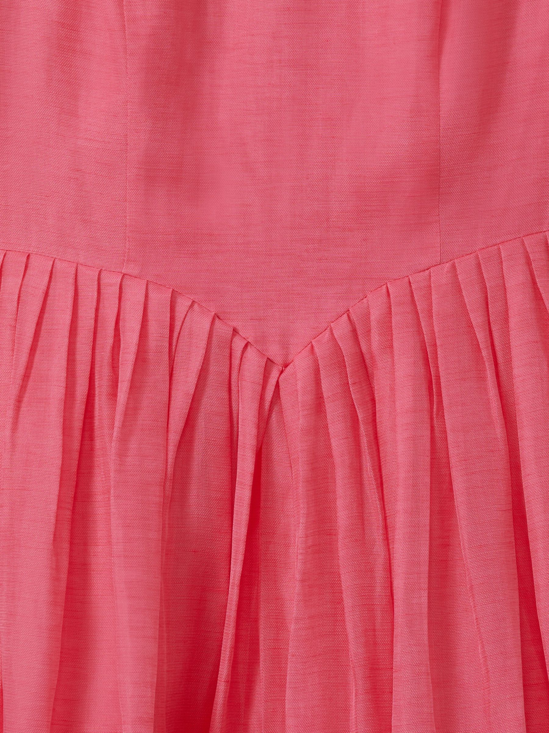 Leo Lin Silk-Linen Bishop Sleeve Midi Dress in Watermelon - Image 2 of 5