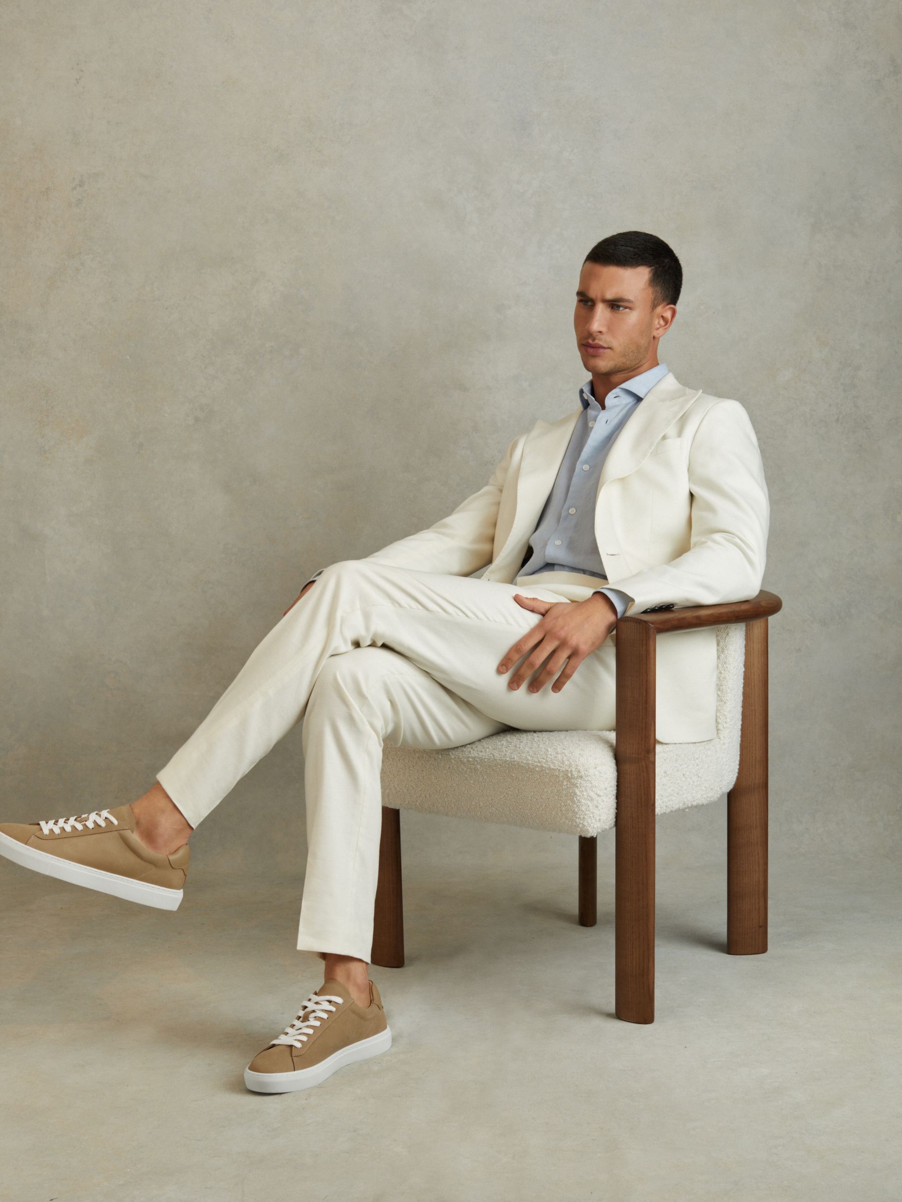 Nubuck Leather Low Top Trainers in Camel - Image 2 of 5