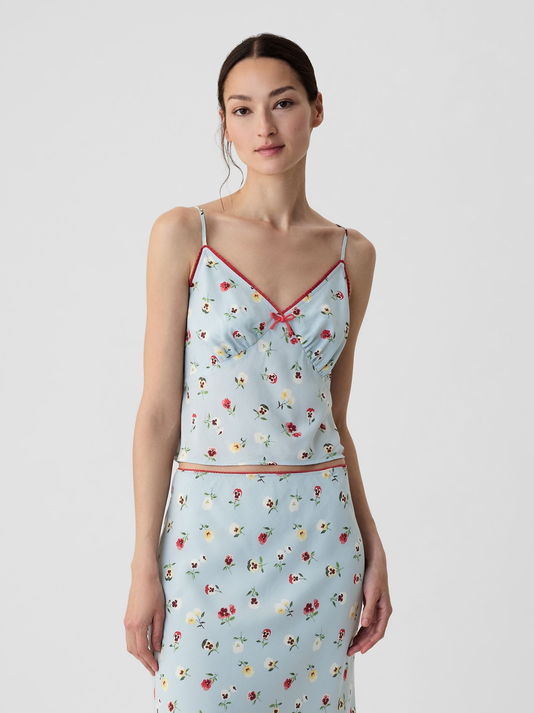 Light Blue DÔEN Cropped Floral Cami - Image 1 of 5