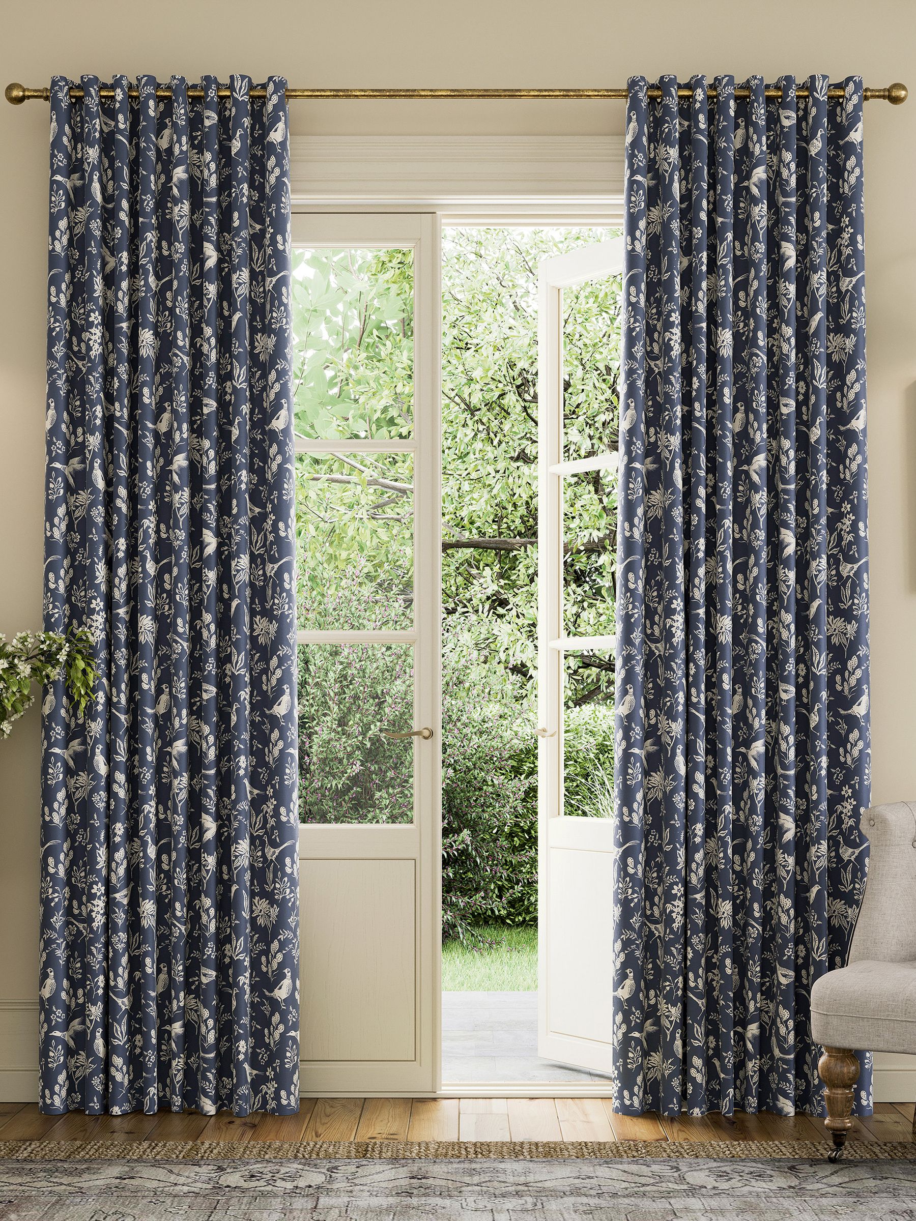 Navy Festival Pheasants Blackout Eyelet Curtains - Image 1 of 2