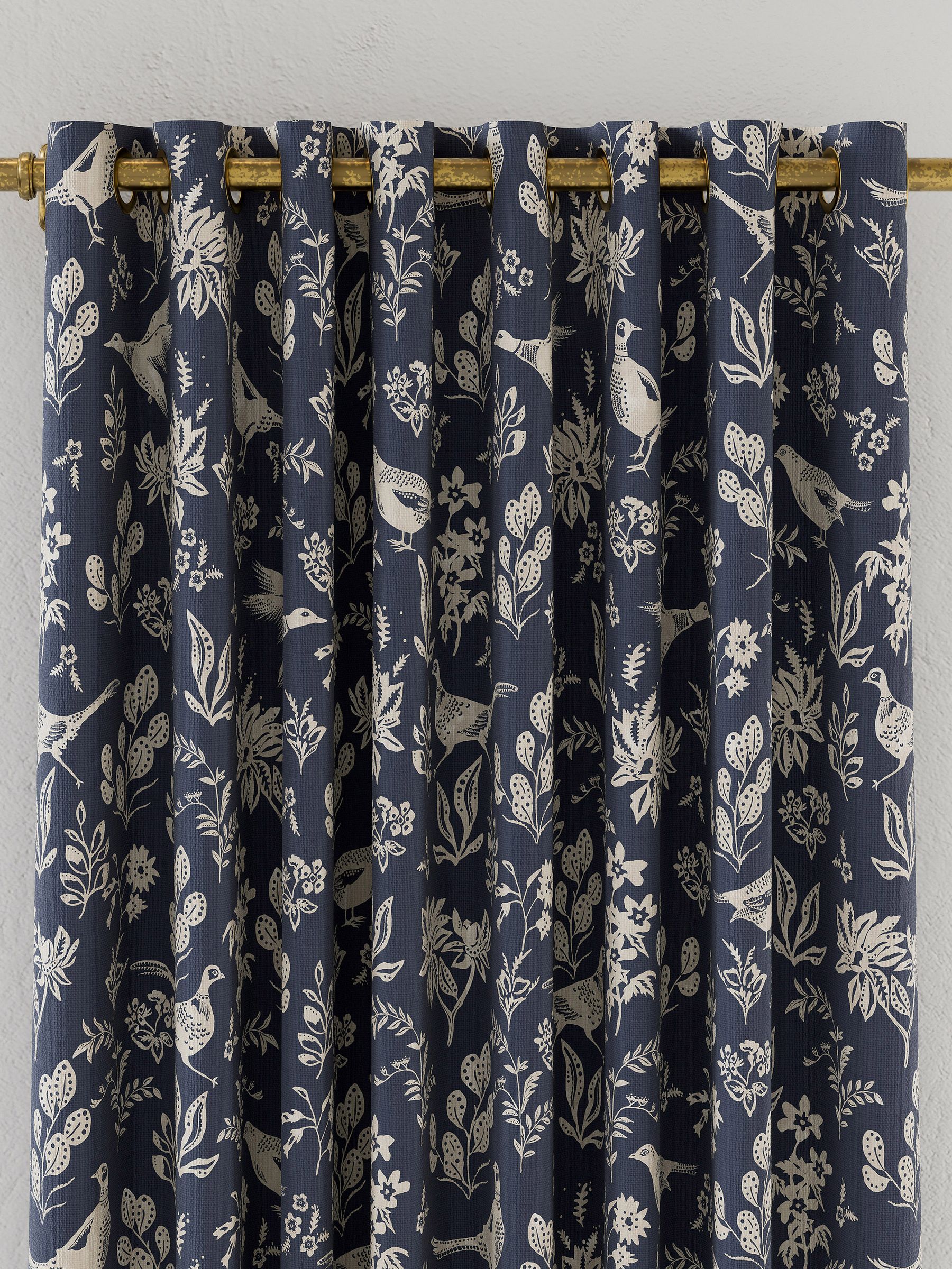 Navy Festival Pheasants Blackout Eyelet Curtains - Image 2 of 2