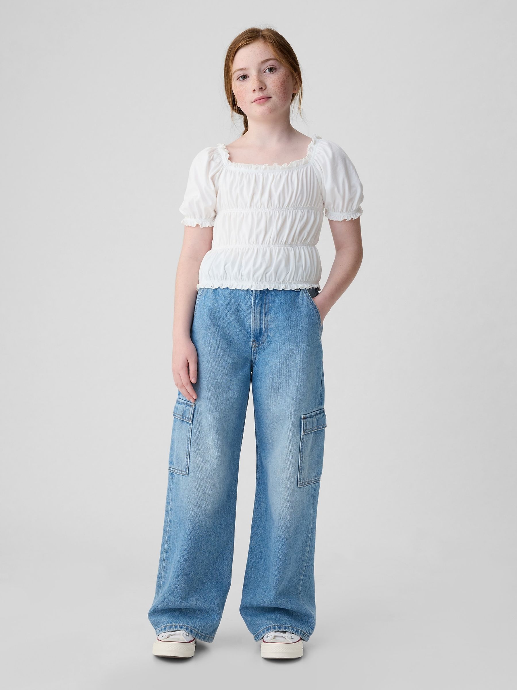 White Square Neck Puff Sleeve Smocked Top (4-13yrs) - Image 3 of 4