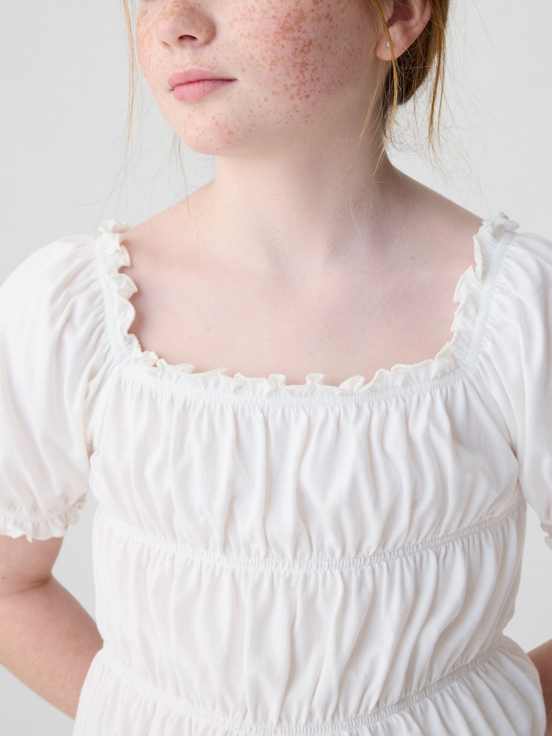 White Square Neck Puff Sleeve Smocked Top (4-13yrs) - Image 4 of 4
