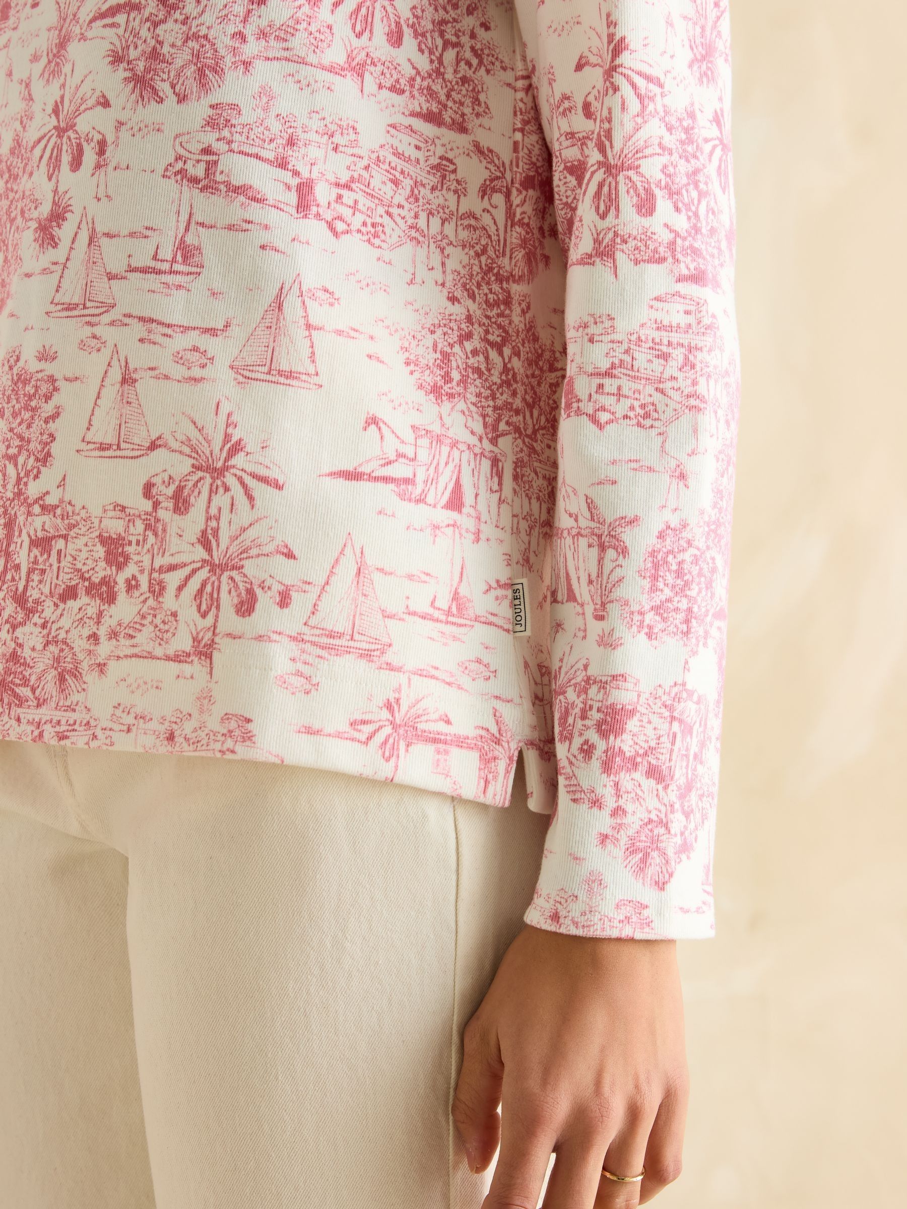 Harbour Pink Toile de Jouy Boat Neck Printed Top | Joules