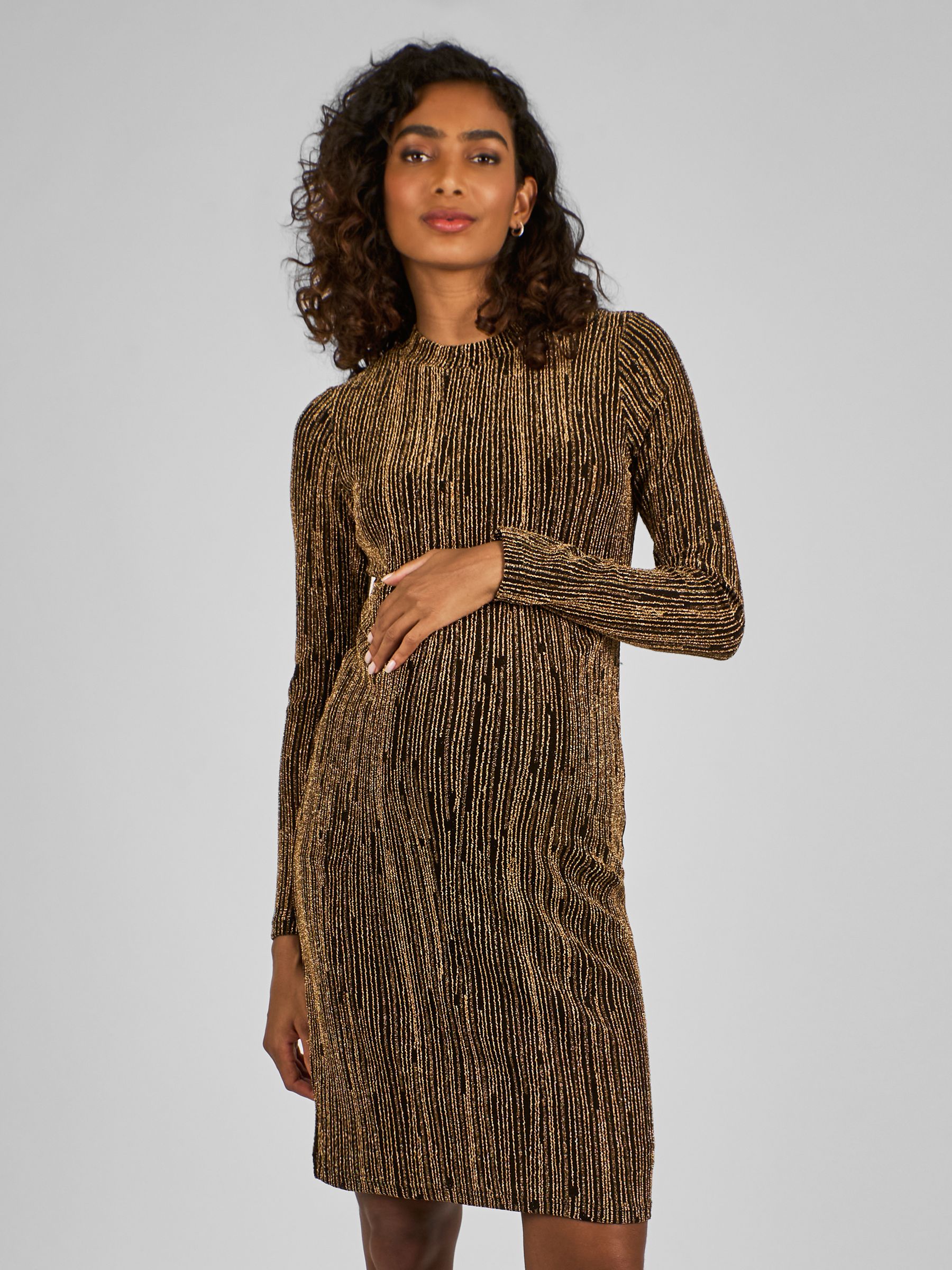 Gold Sparkle High Neck Maternity Mini Dress - Image 3 of 5