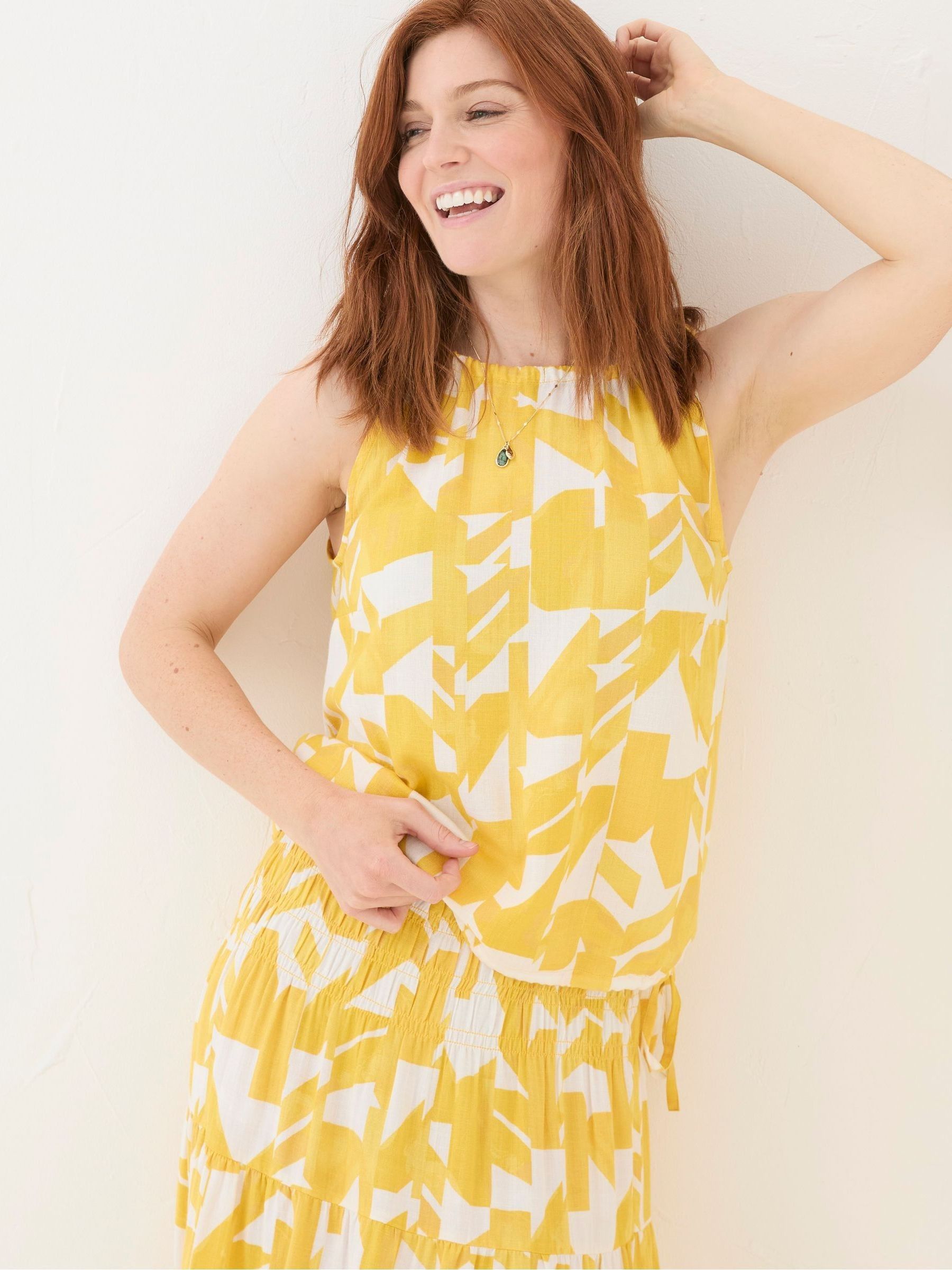Lyra Yellow Med Geo Cotton/Linen Mix Cami - Image 1 of 5