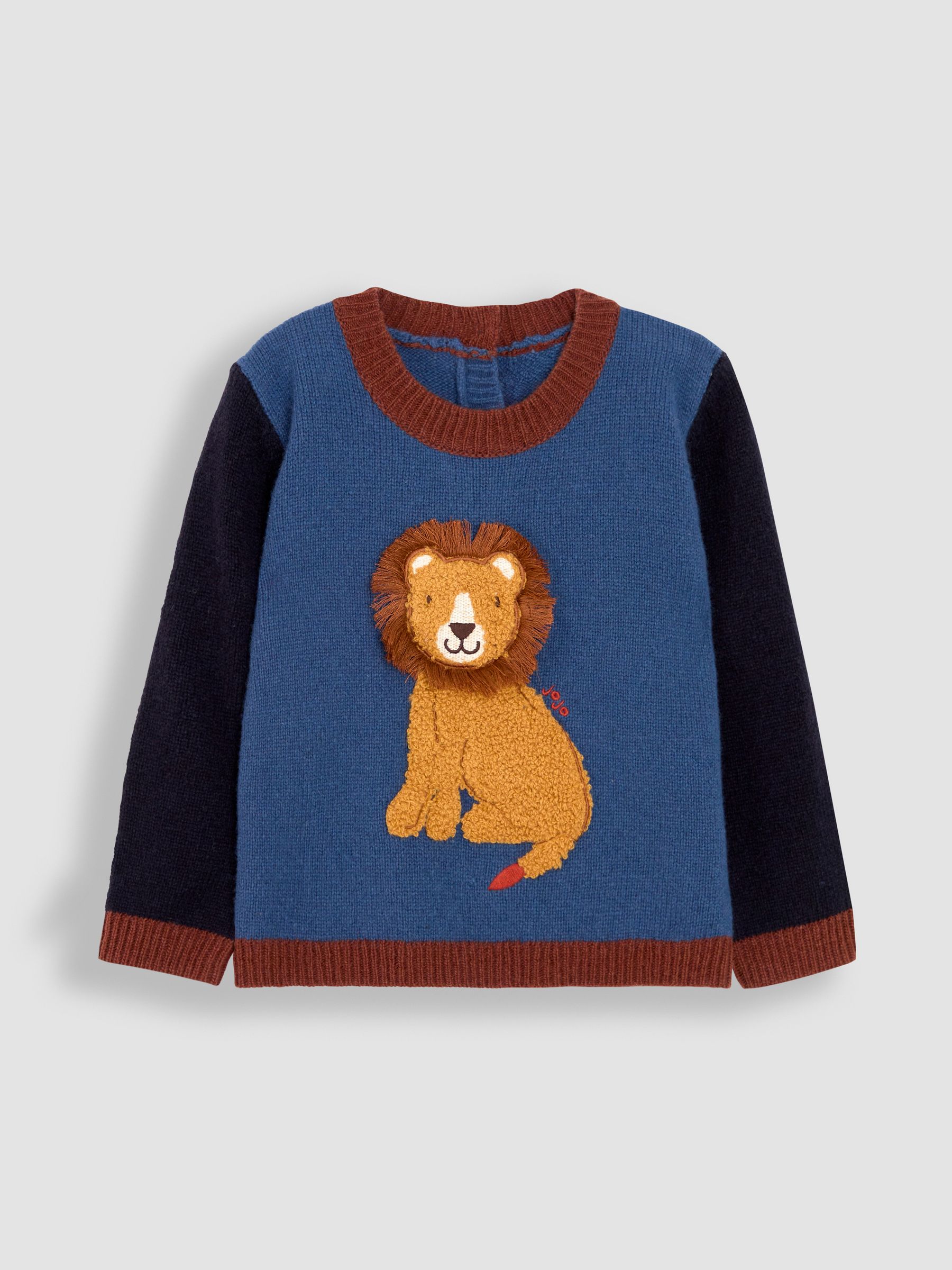 Navy Lion Colour Block Lambswool Jumper - Image 1 of 4