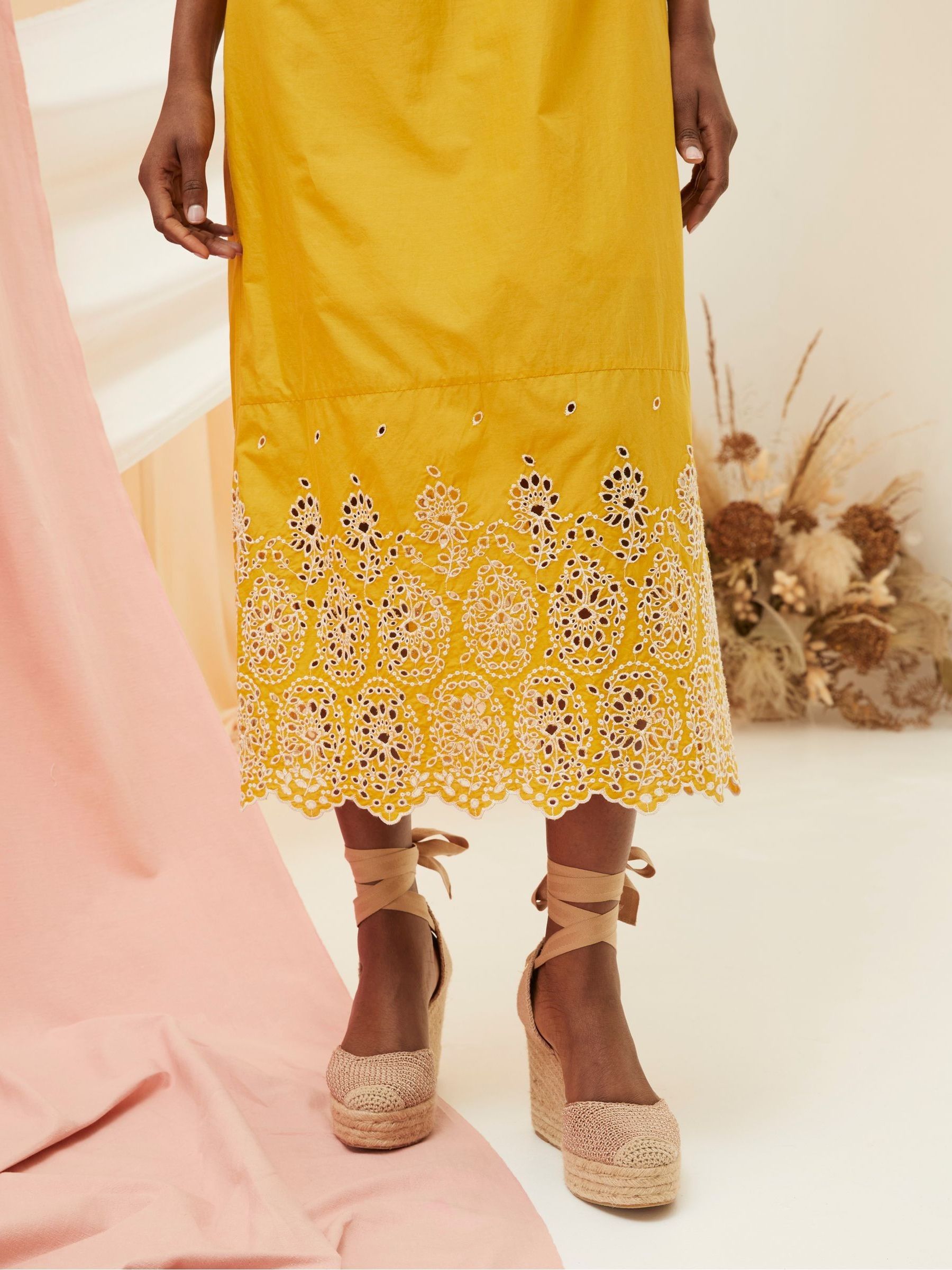 Daisy Yellow Broderie Midi Dress - Image 3 of 7