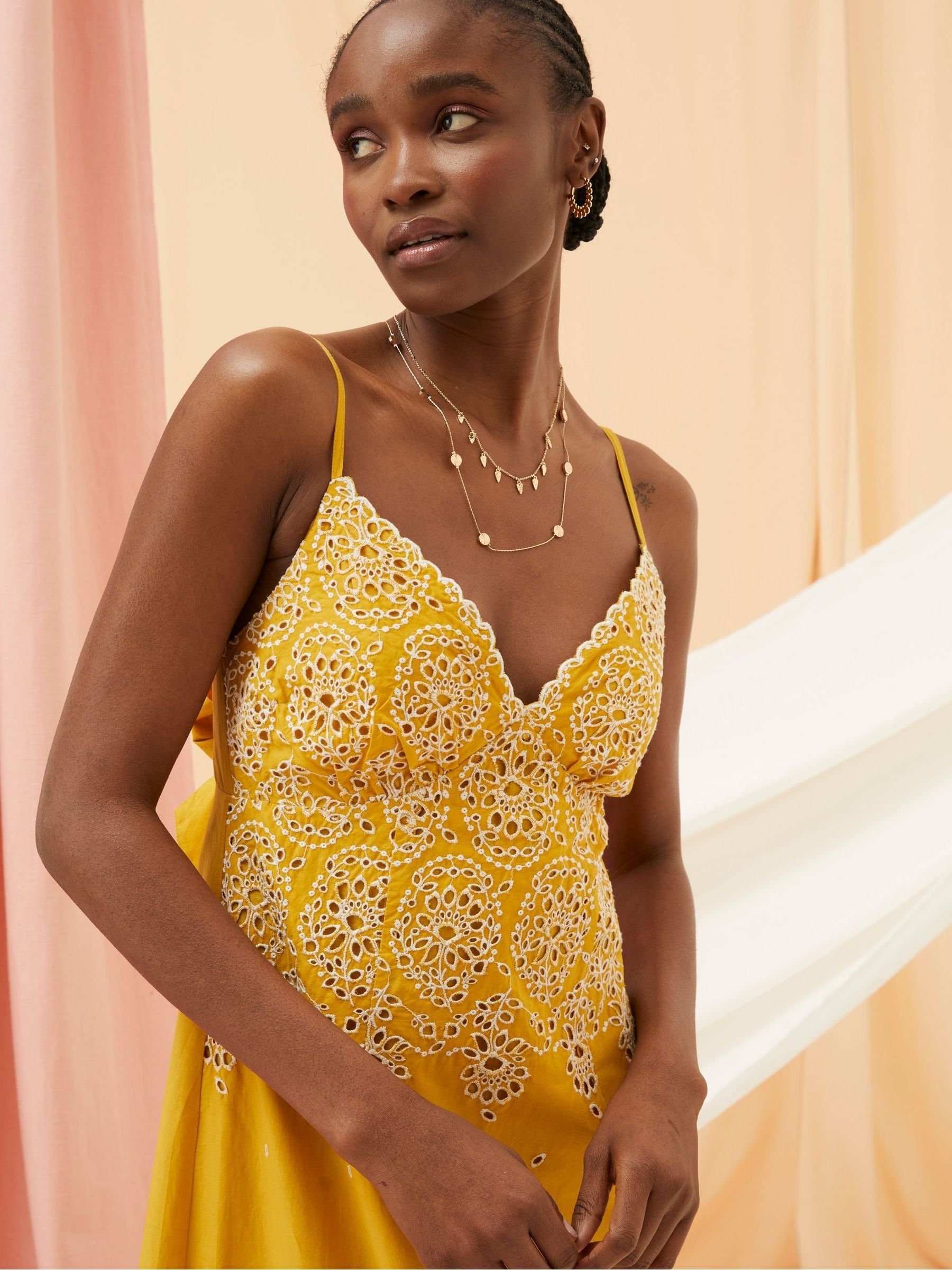 Daisy Yellow Broderie Midi Dress - Image 5 of 7