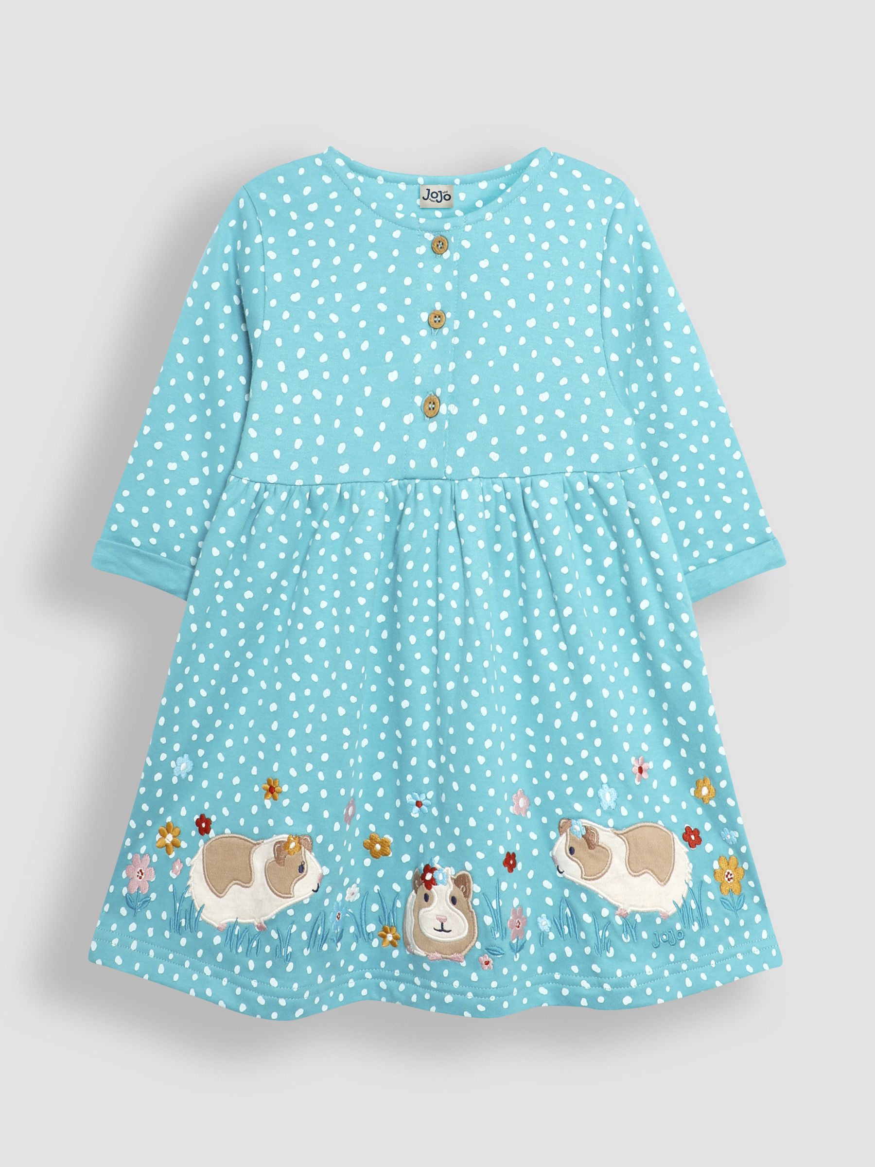 Duck Egg Blue Guinea Pig Appliqué Button Front Dress - Image 1 of 3