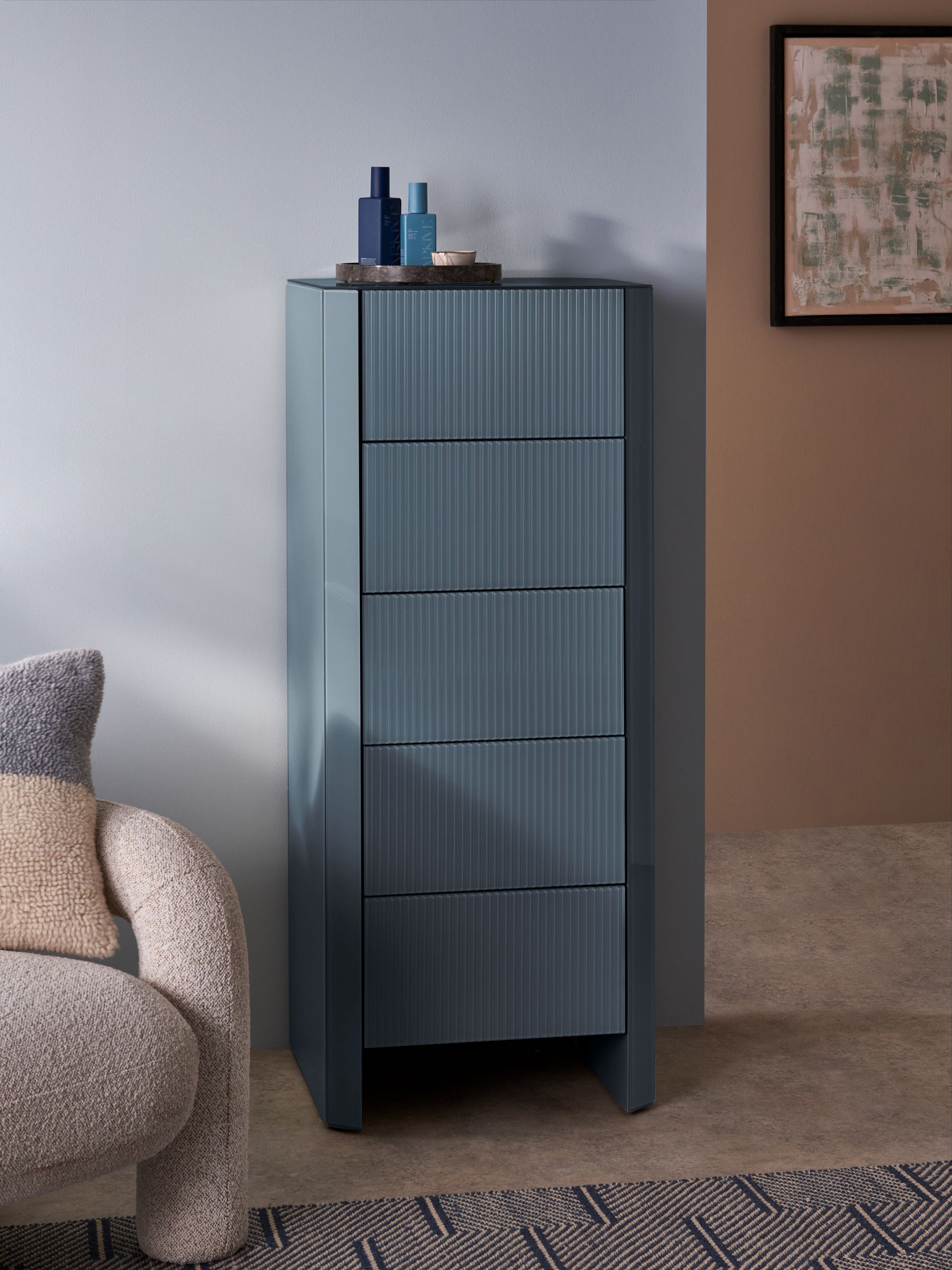 Eleni 5 Drawer Chest of Drawers in Blue Glass - Image 1 of 4