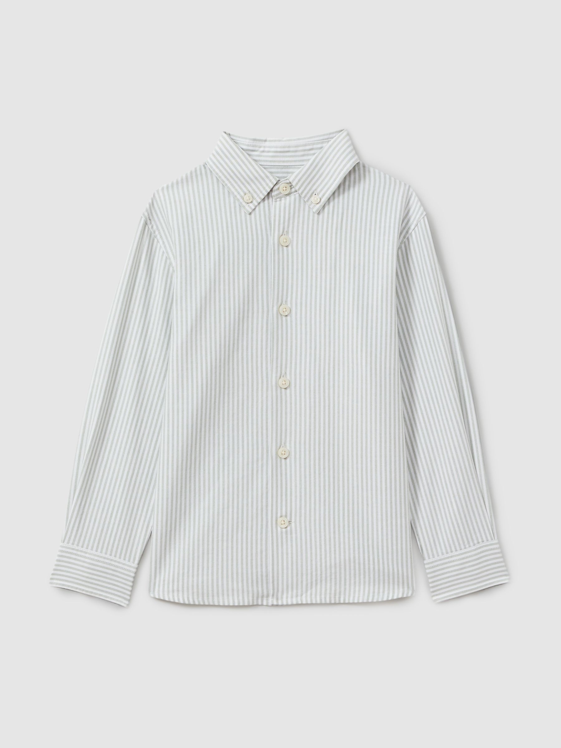 3-9 yrs Cotton Striped Oxford Shirt in Green/Offwhite - Image 2 of 4
