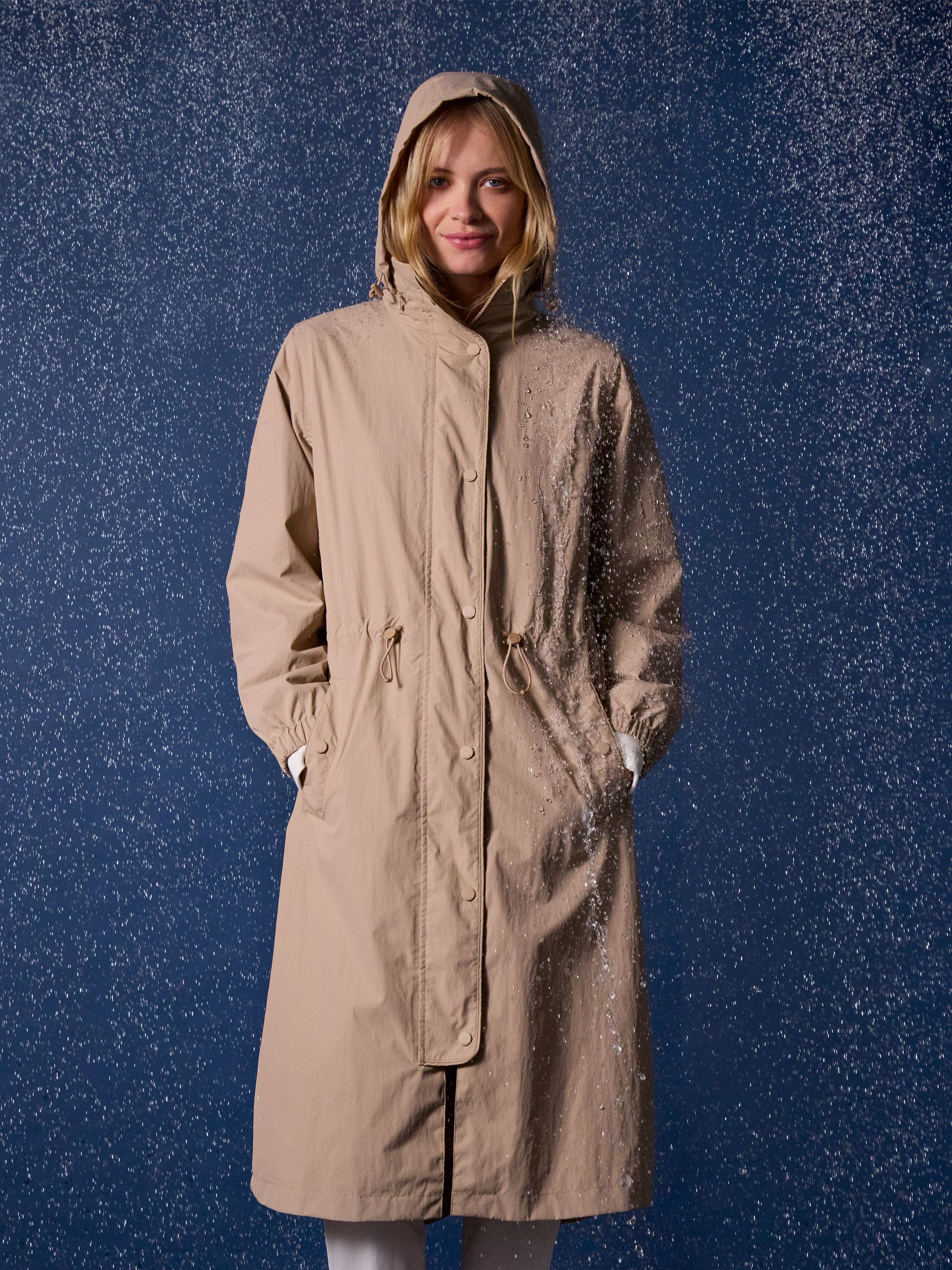 Hensley Tan Brown Waterproof Longline Coat with Packable Hood - Image 1 of 12
