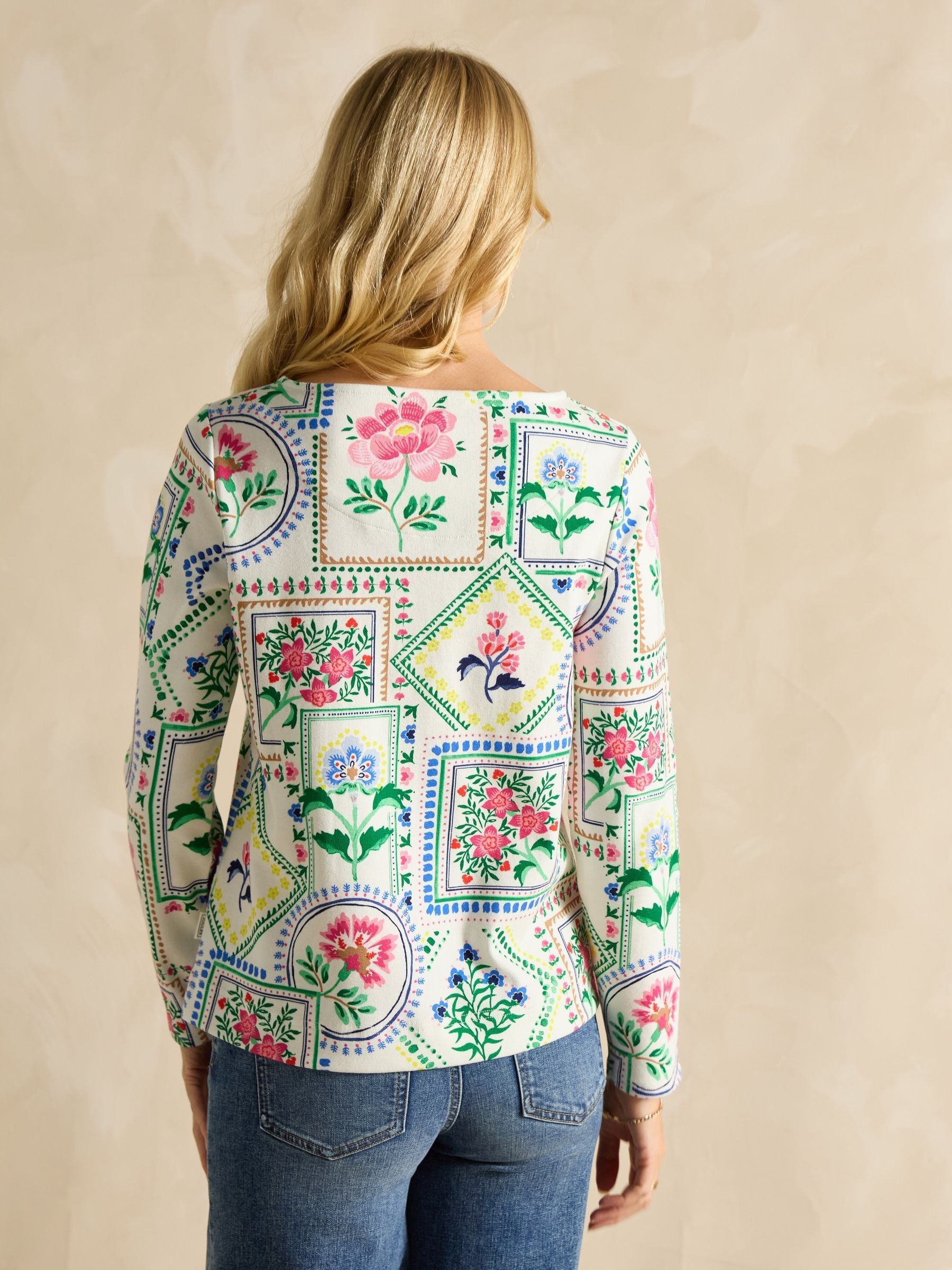 Harbour Cream Tile Boat Neck Printed Top - Image 2 of 9