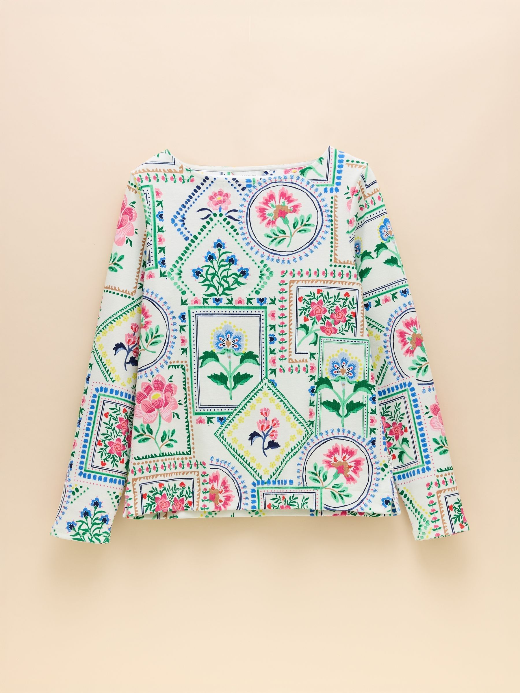 Harbour Cream Tile Boat Neck Printed Top - Image 8 of 9
