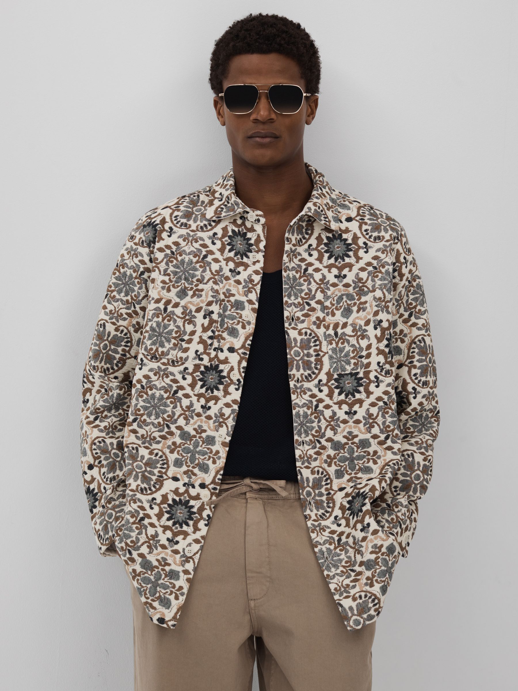 قميص علوي من الجاكار بلون بيج من Wax London - صورة 3 من 7