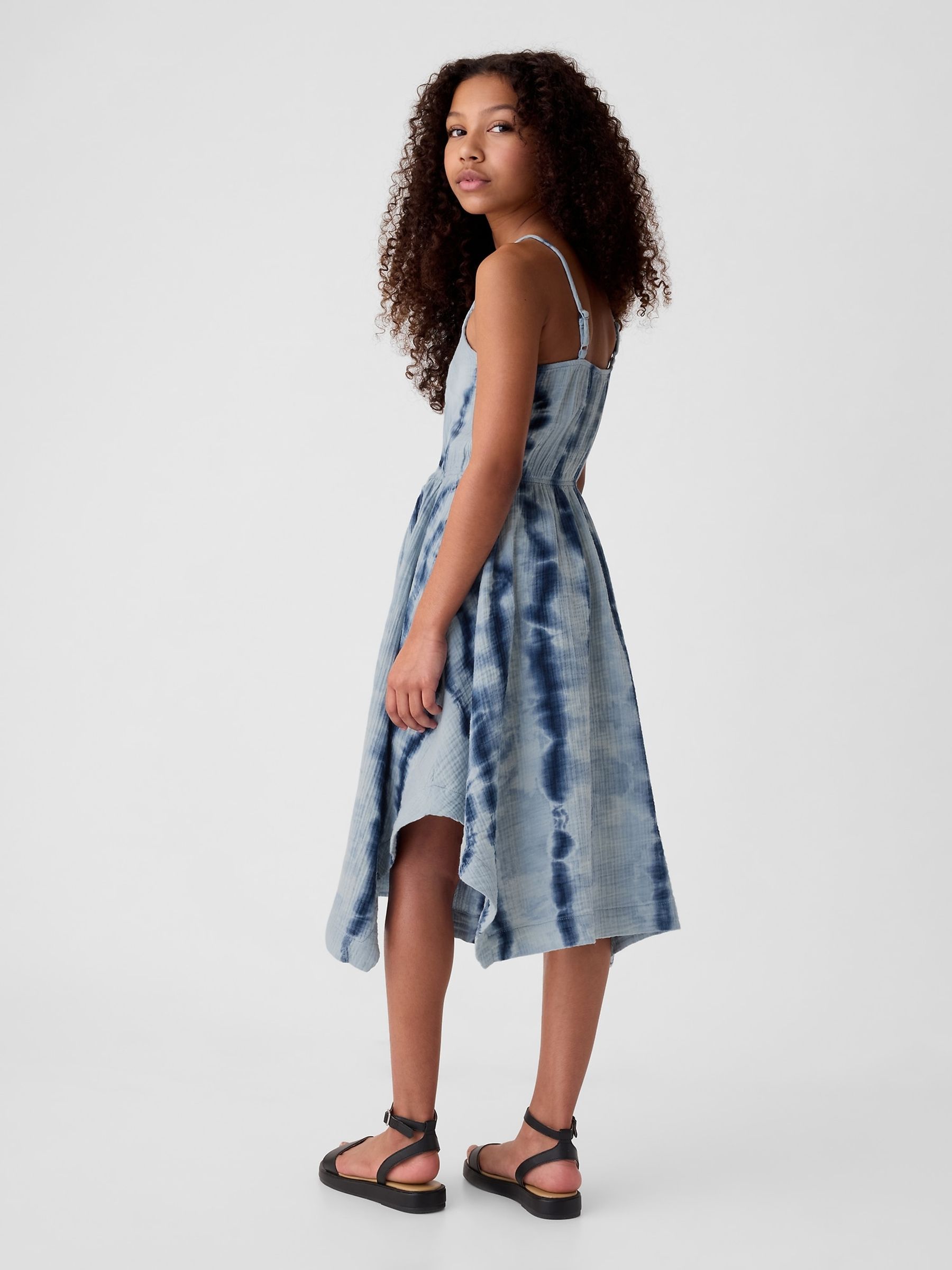 Blue Tie-Dye Crinkle Cotton Handkerchief Hem Midi Dress (4-13yrs) - Image 2 of 3