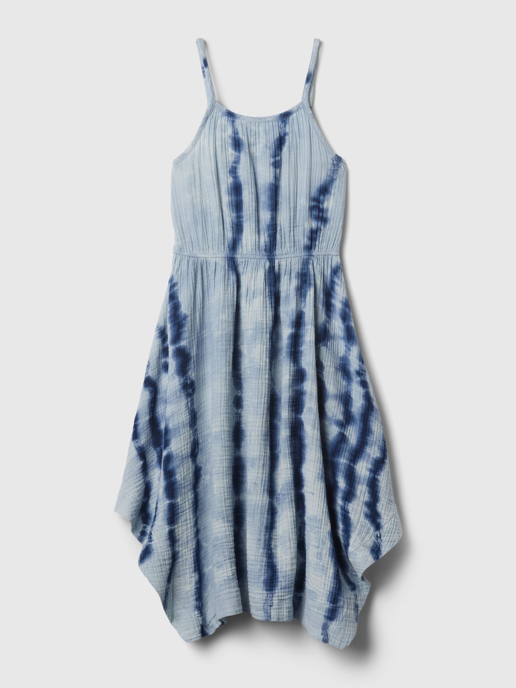 Blue Tie-Dye Crinkle Cotton Handkerchief Hem Midi Dress (4-13yrs) - Image 3 of 3