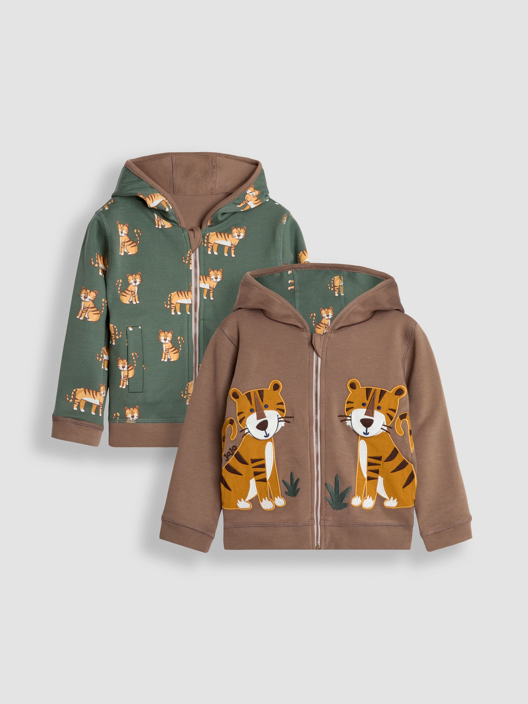 Mocha Brown Safari Cats Appliqué Reversible Hoodie - Image 1 of 8
