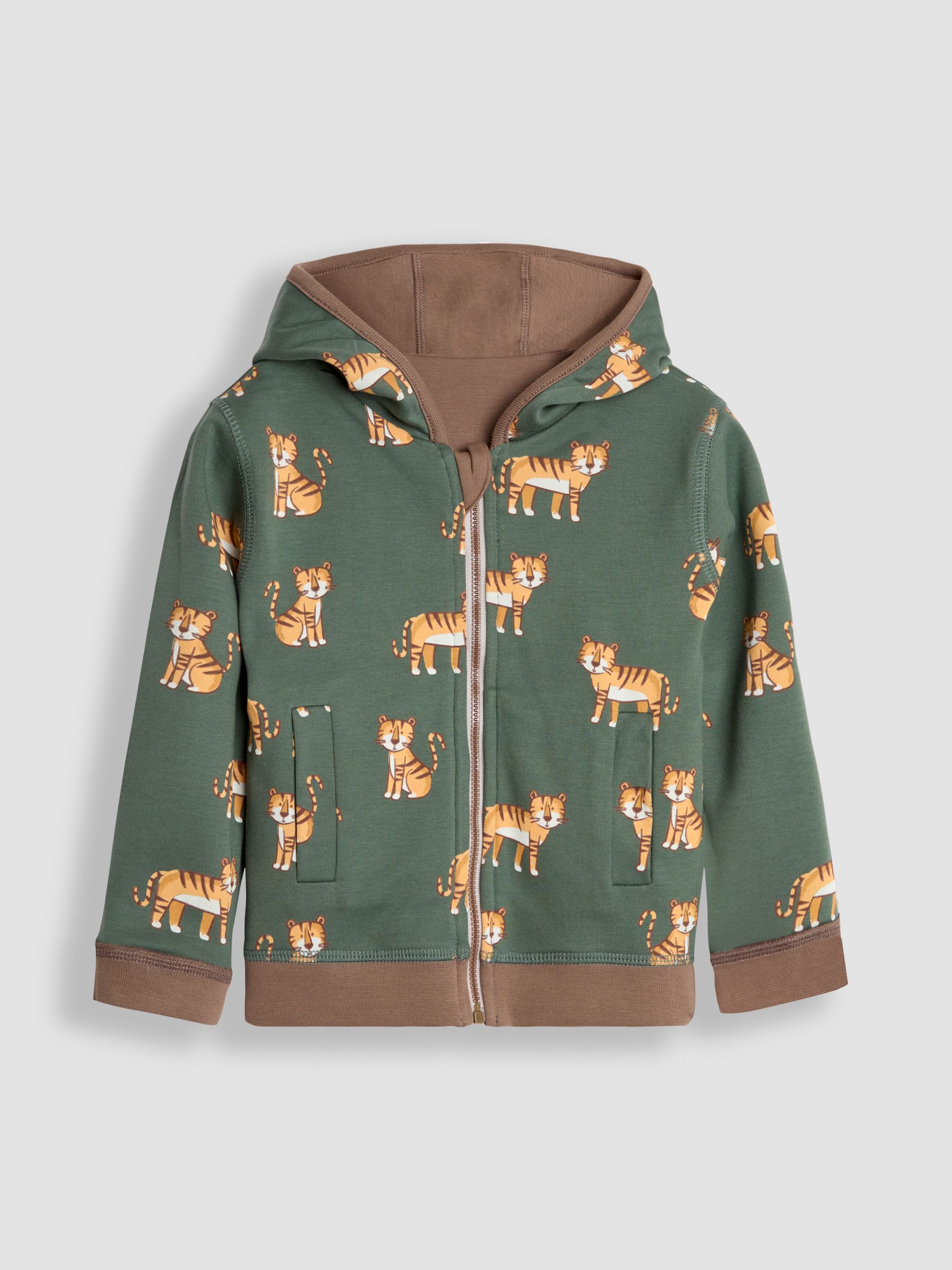 Mocha Brown Safari Cats Appliqué Reversible Hoodie - Image 3 of 8