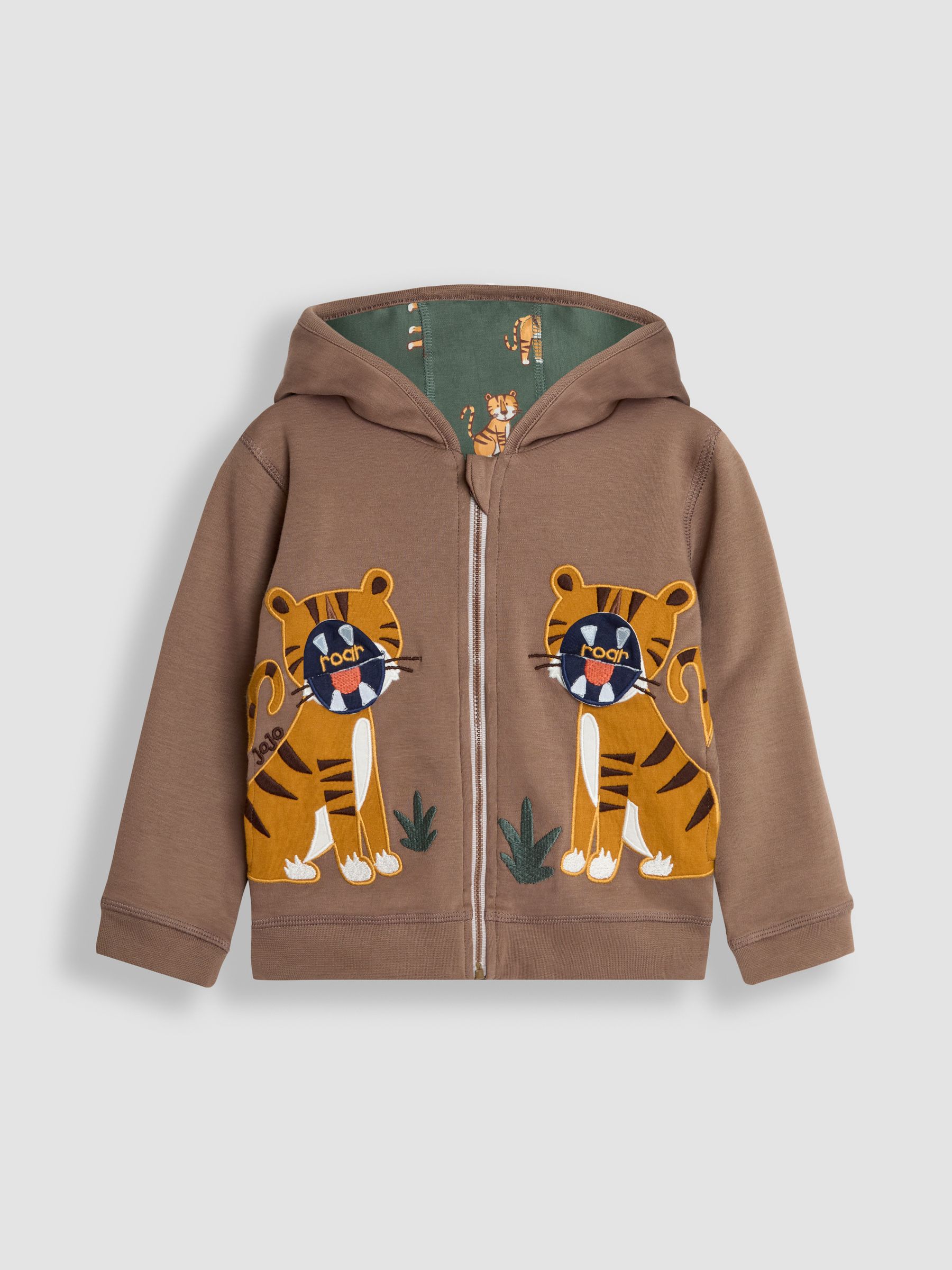 Mocha Brown Safari Cats Appliqué Reversible Hoodie - Image 4 of 8