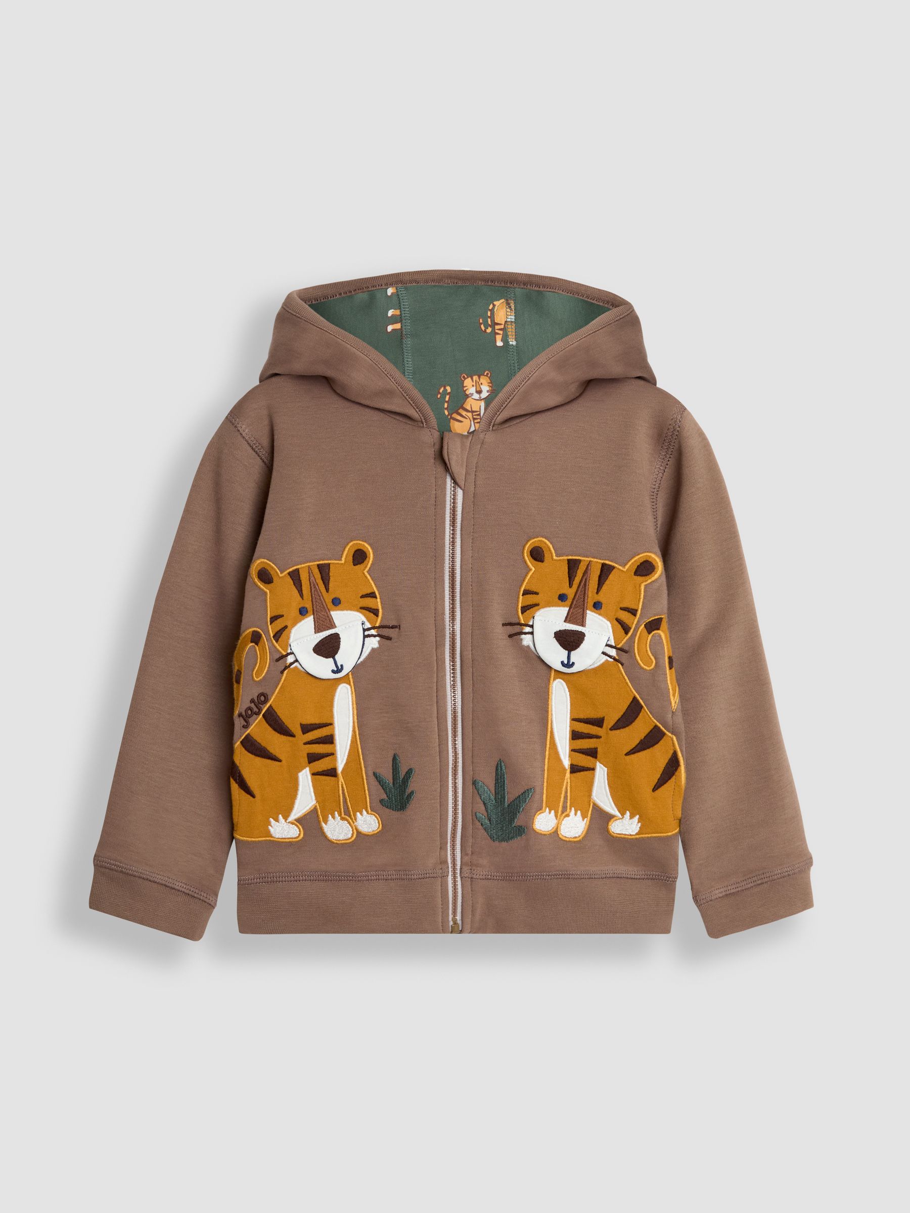Mocha Brown Safari Cats Appliqué Reversible Hoodie - Image 6 of 8