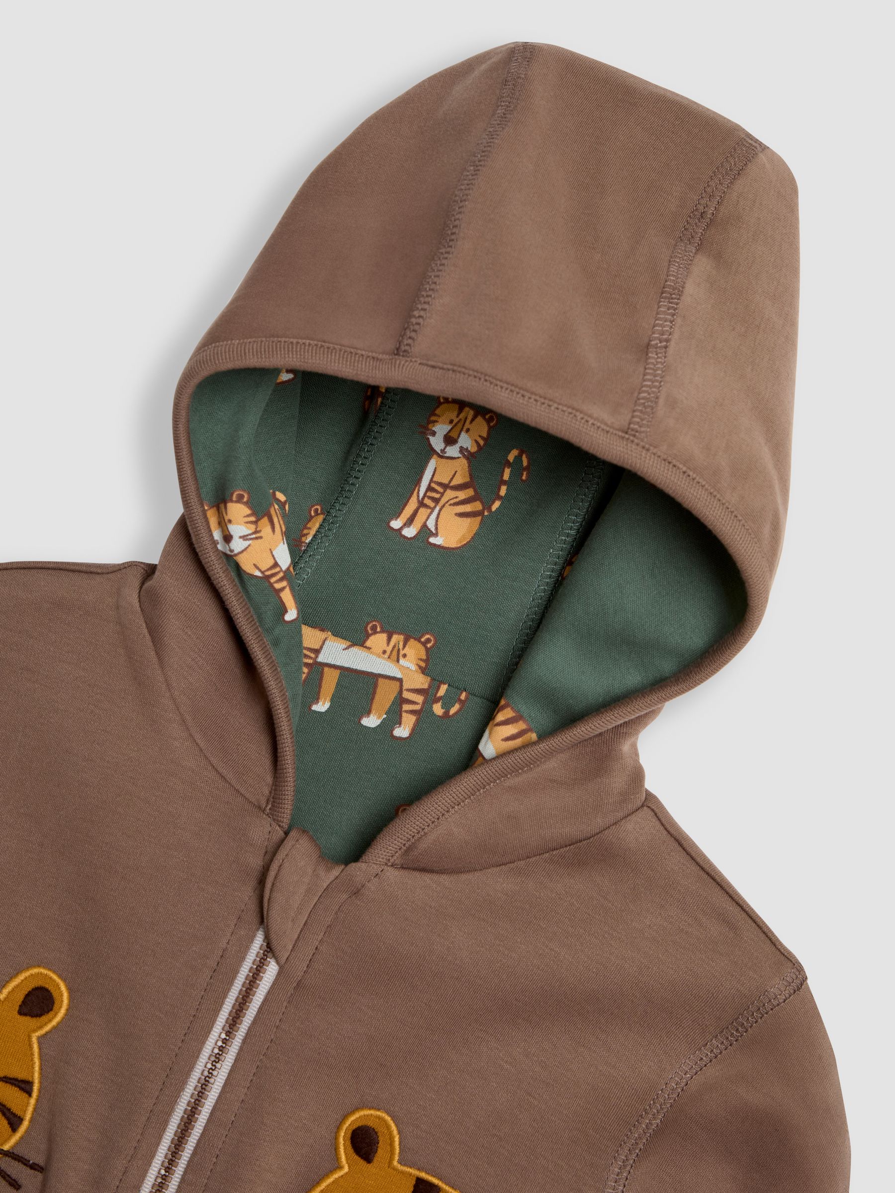 Mocha Brown Safari Cats Appliqué Reversible Hoodie - Image 7 of 8