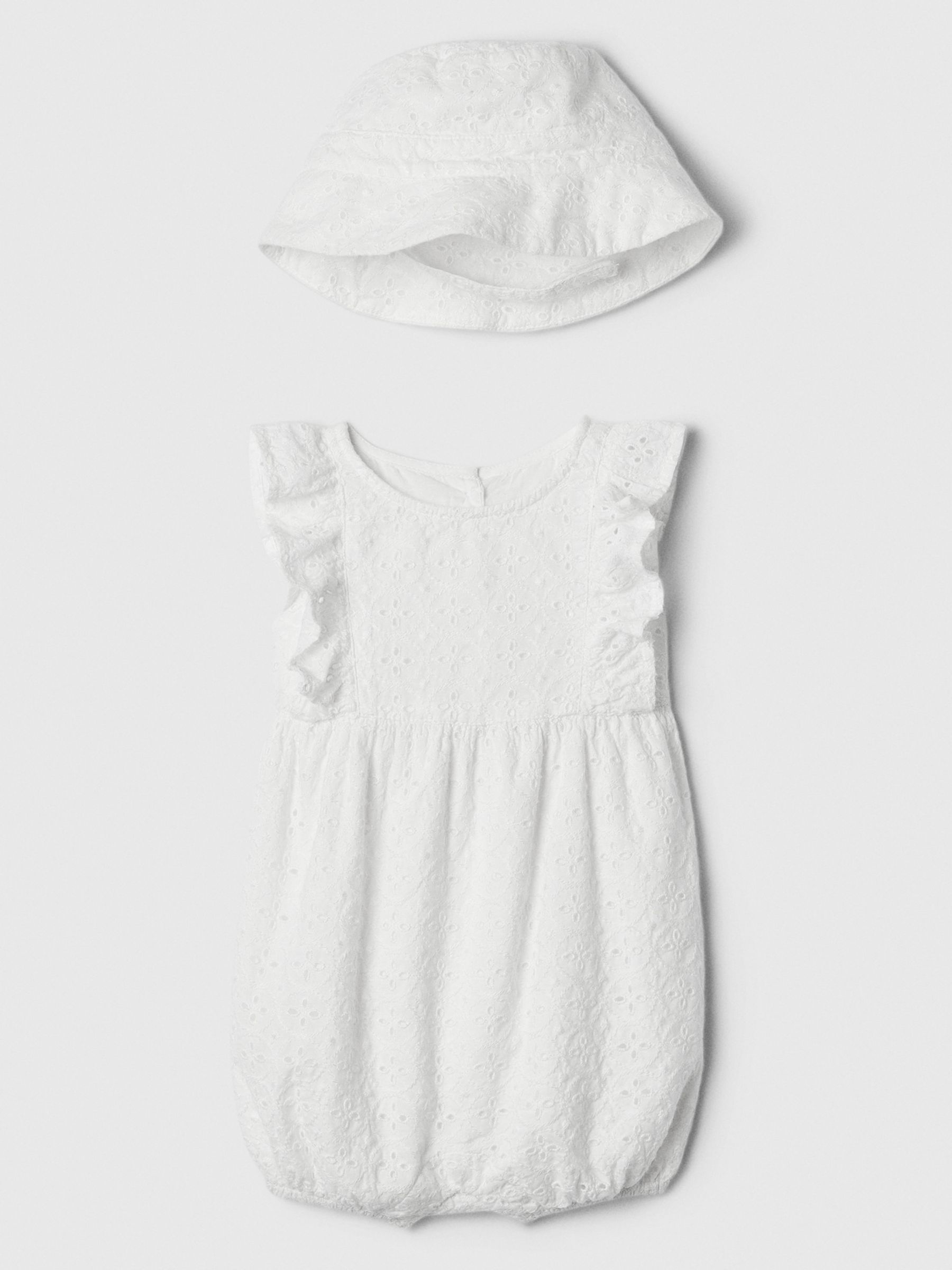 White Linen-Blend Print Rompersuit and Bucket Hat Set (Newborn-24mths) - Image 1 of 3