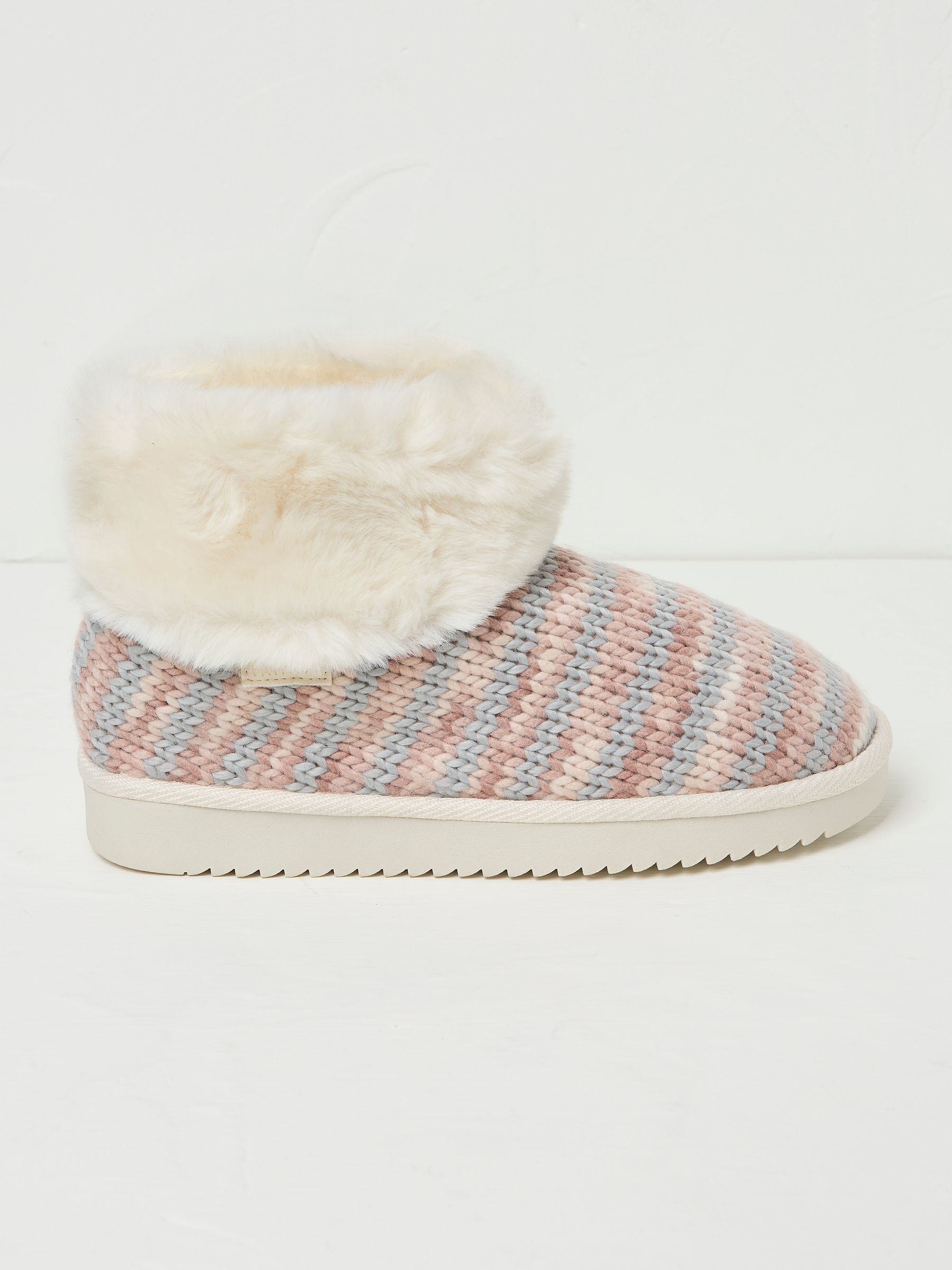 Light Pink Faux Fur Cuff Knit Boots - Image 1 of 2