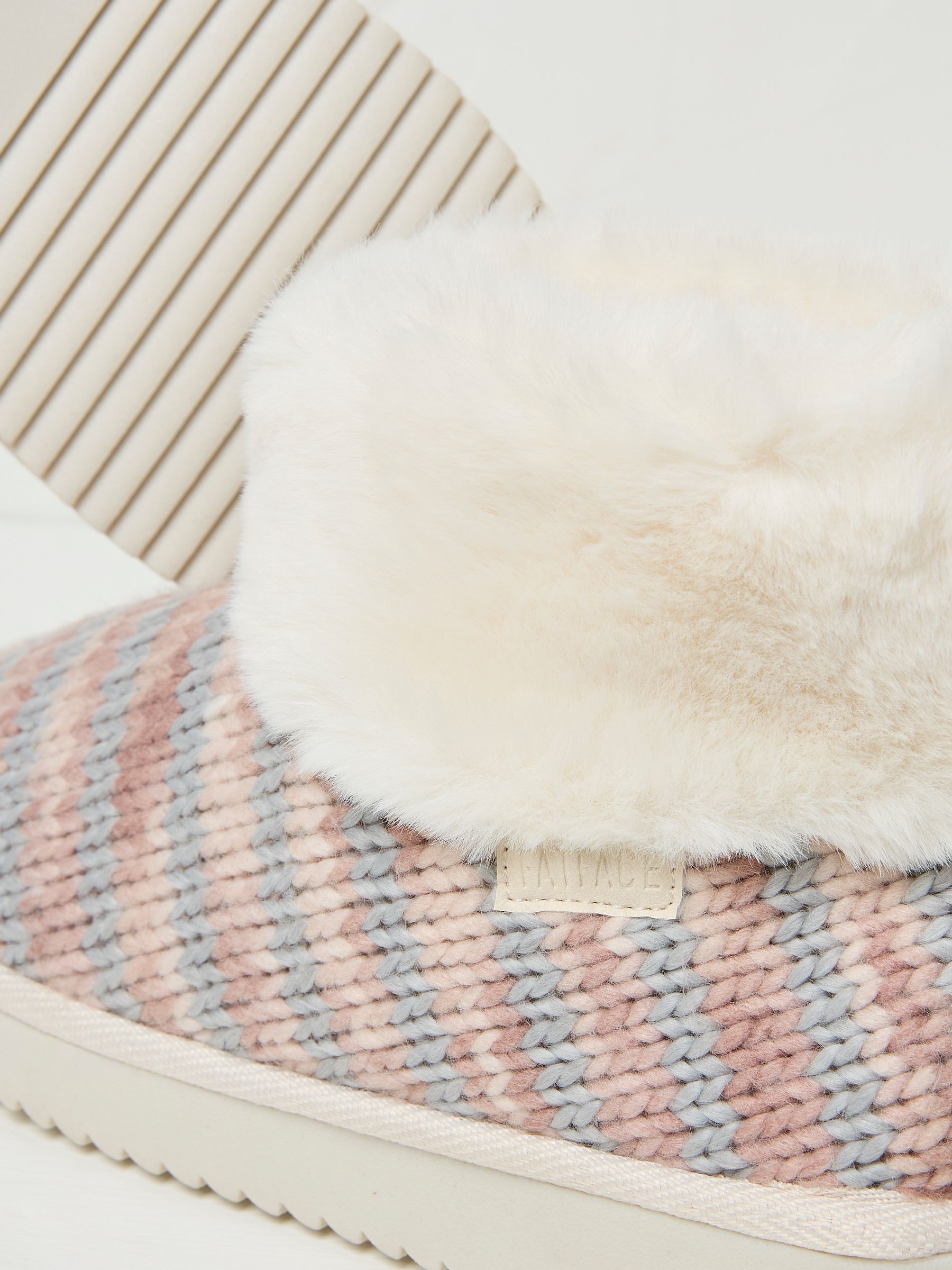 Light Pink Faux Fur Cuff Knit Boots - Image 2 of 2
