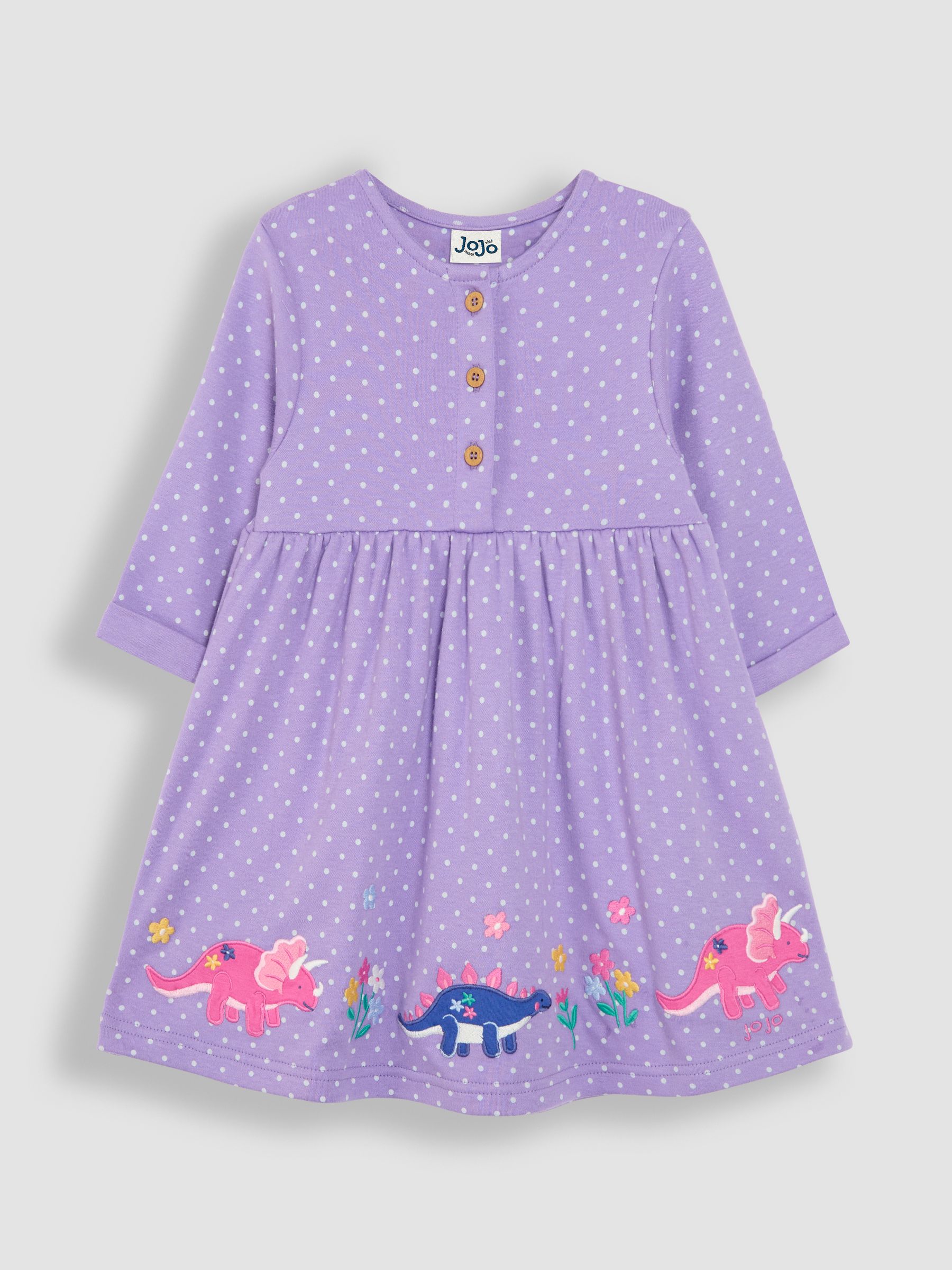 Lilac Purple Dino Appliqué Button Front Dress - Image 1 of 4