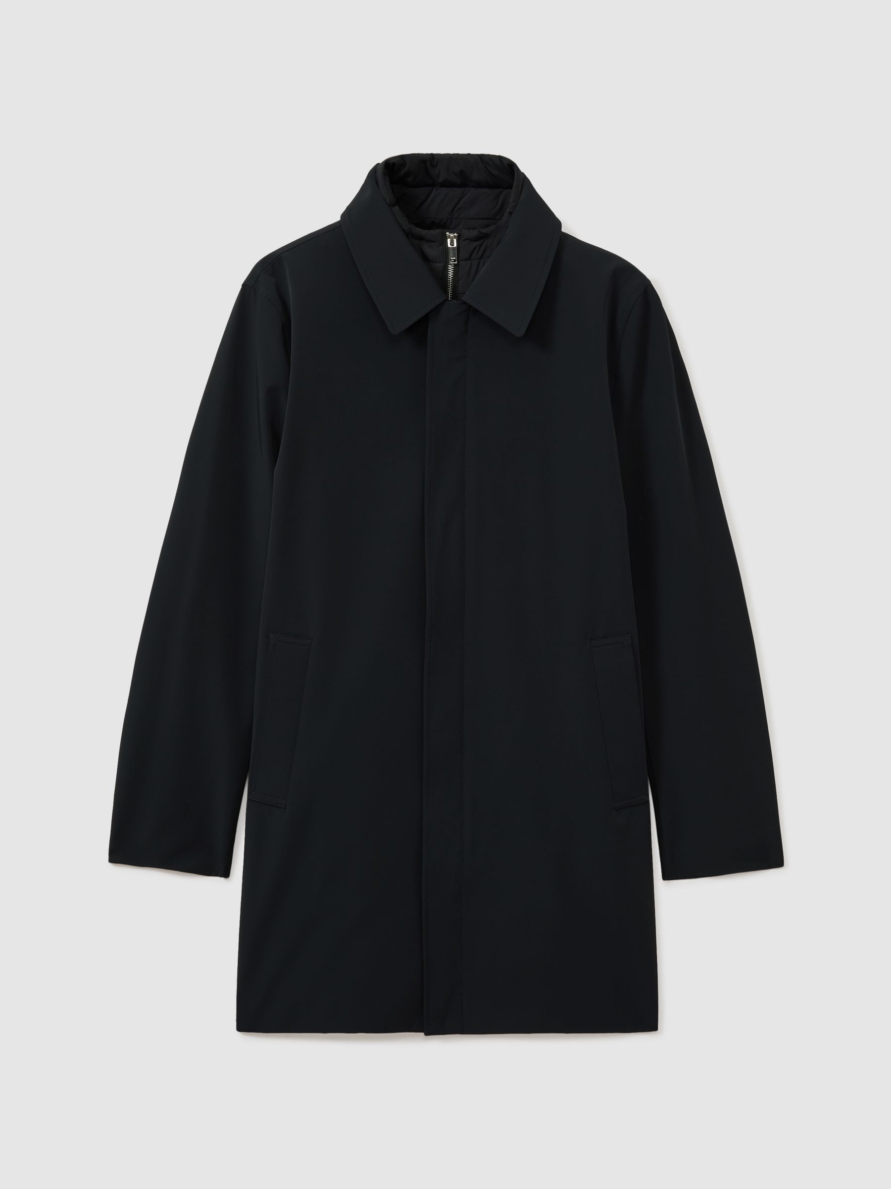 Hybrid Removable Funnel Neck Overcoat in Navy - Image 2 of 6