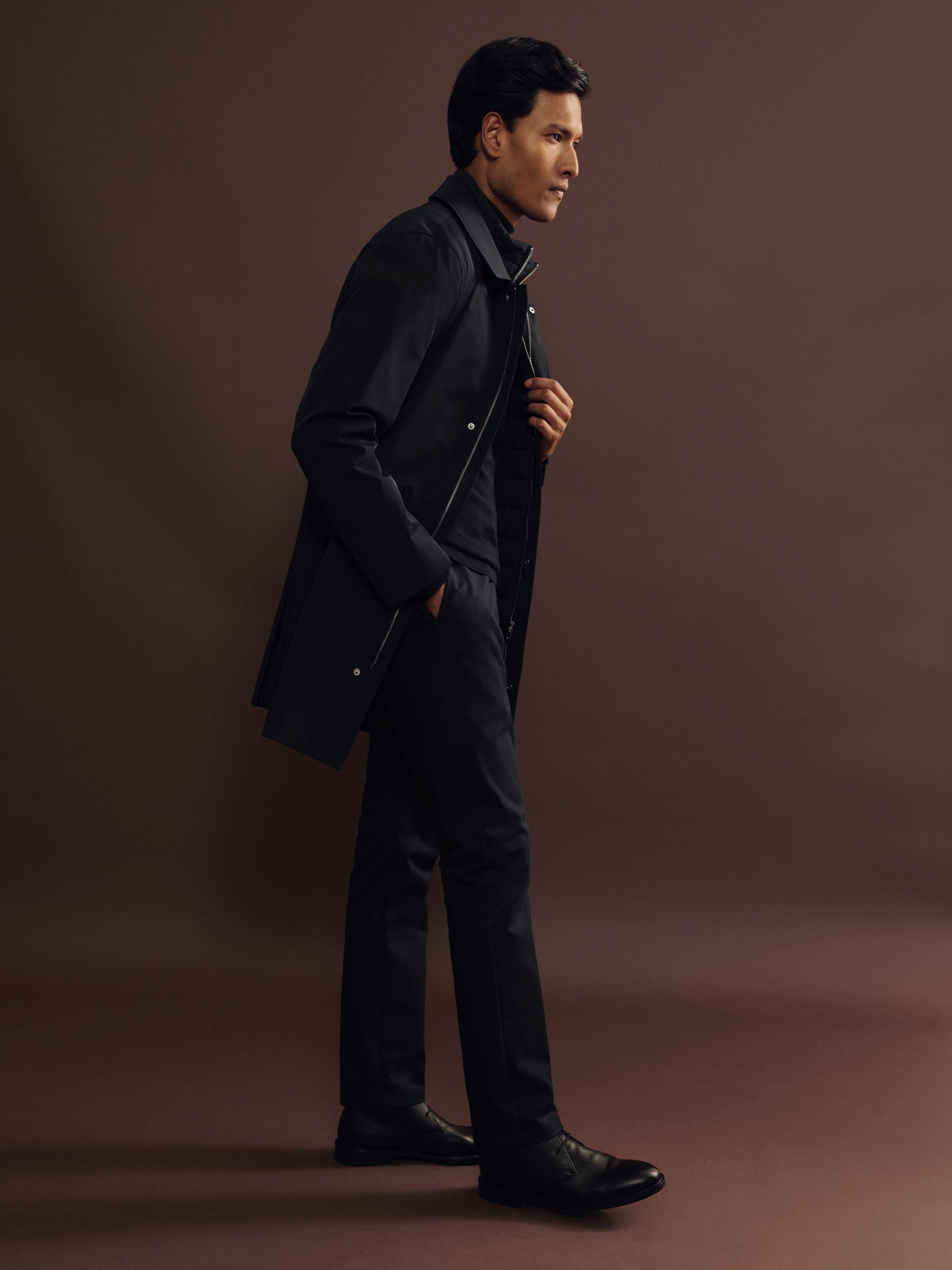 Hybrid Removable Funnel Neck Overcoat in Navy - Image 3 of 6