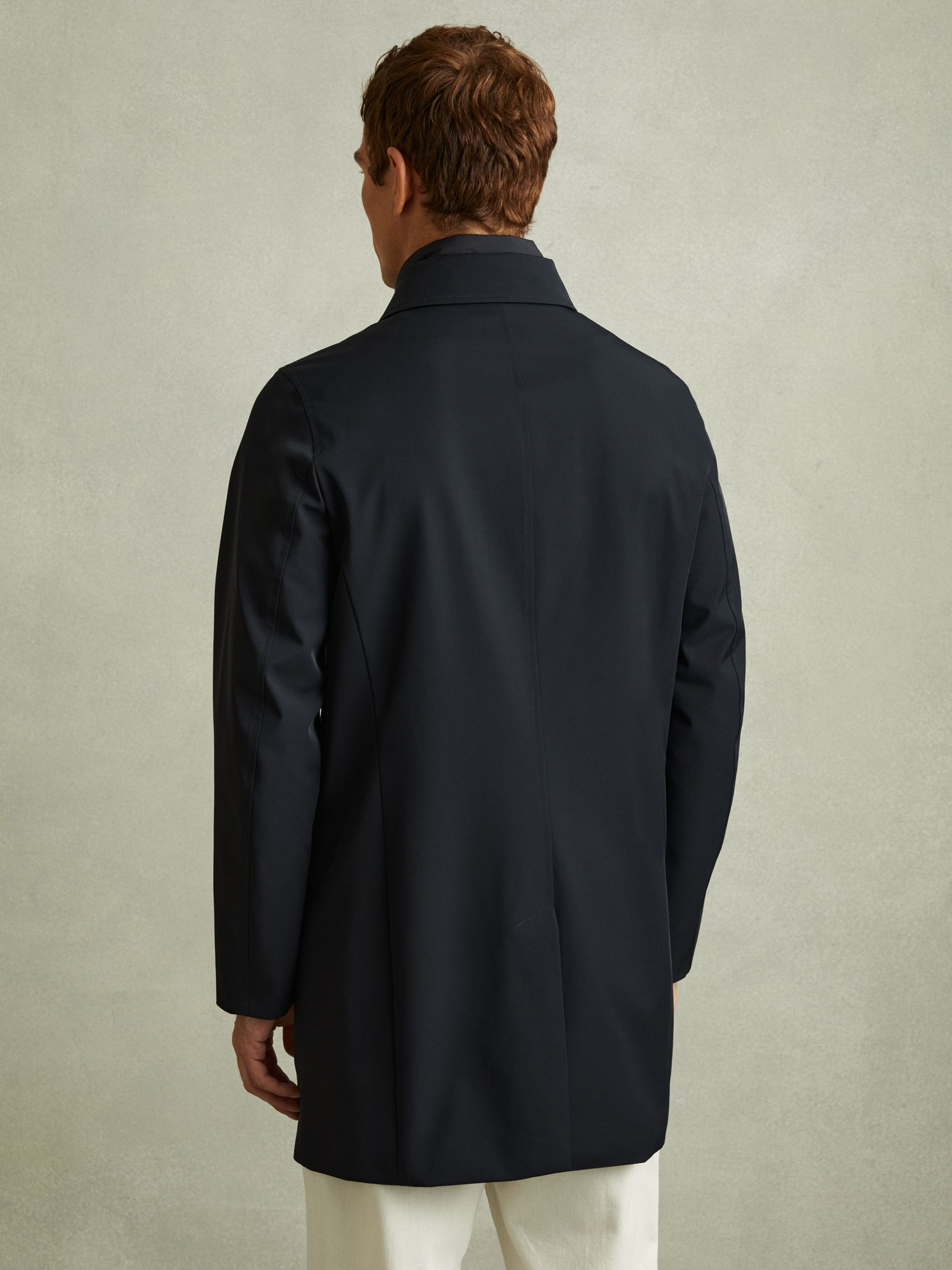 Hybrid Removable Funnel Neck Overcoat in Navy - Image 4 of 6