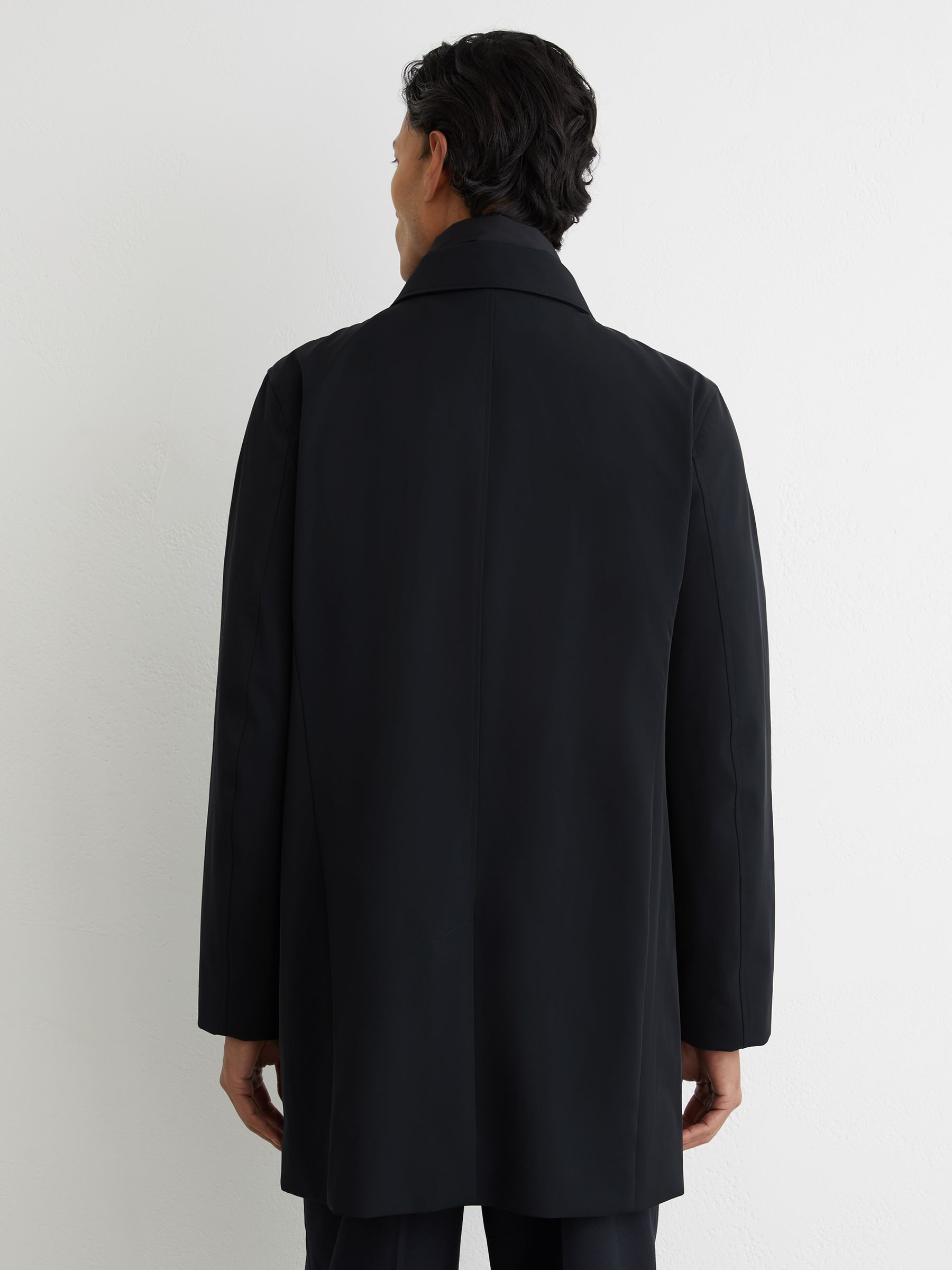 Reiss Hybrid Removable Funnel Neck Overcoat in Navy | REISS
