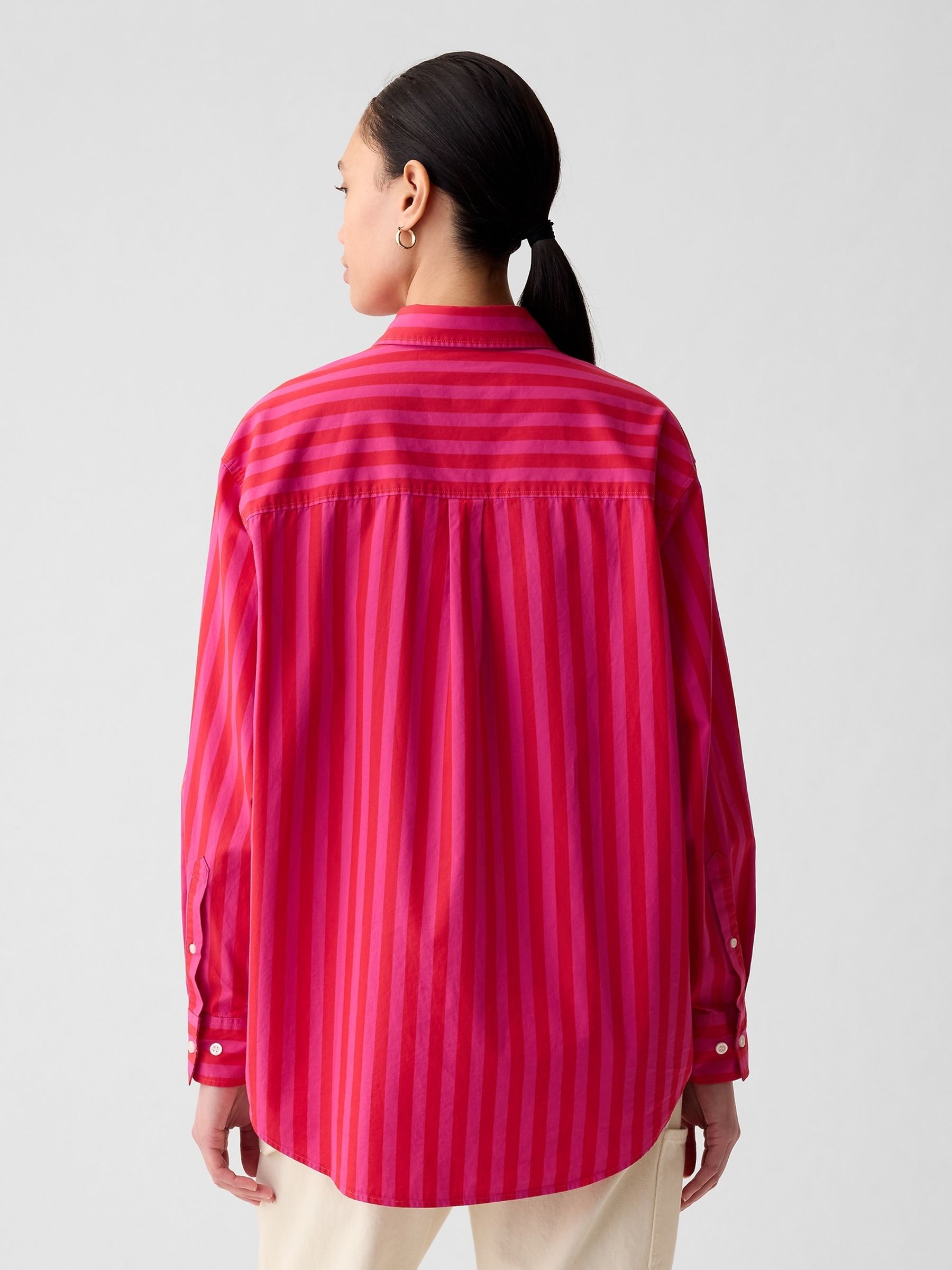 Red & Pink Stripe Organic Cotton Oversized Long Sleeve Shirt - Image 2 of 4