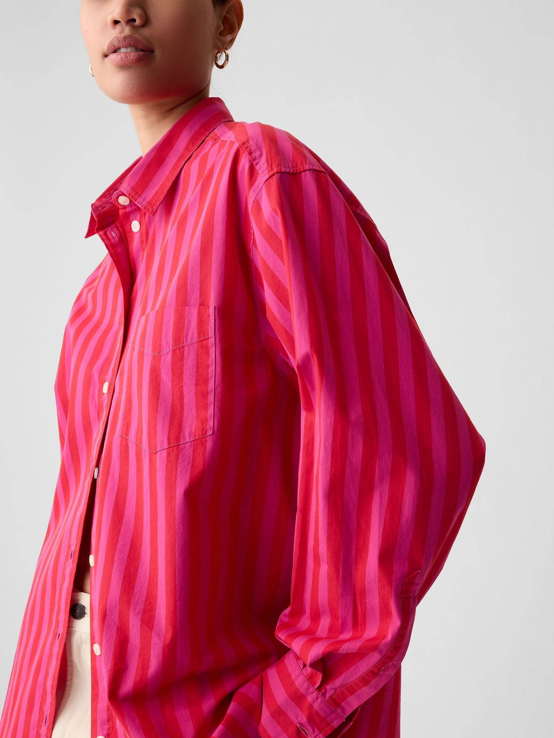 Red & Pink Stripe Organic Cotton Oversized Long Sleeve Shirt - Image 4 of 4