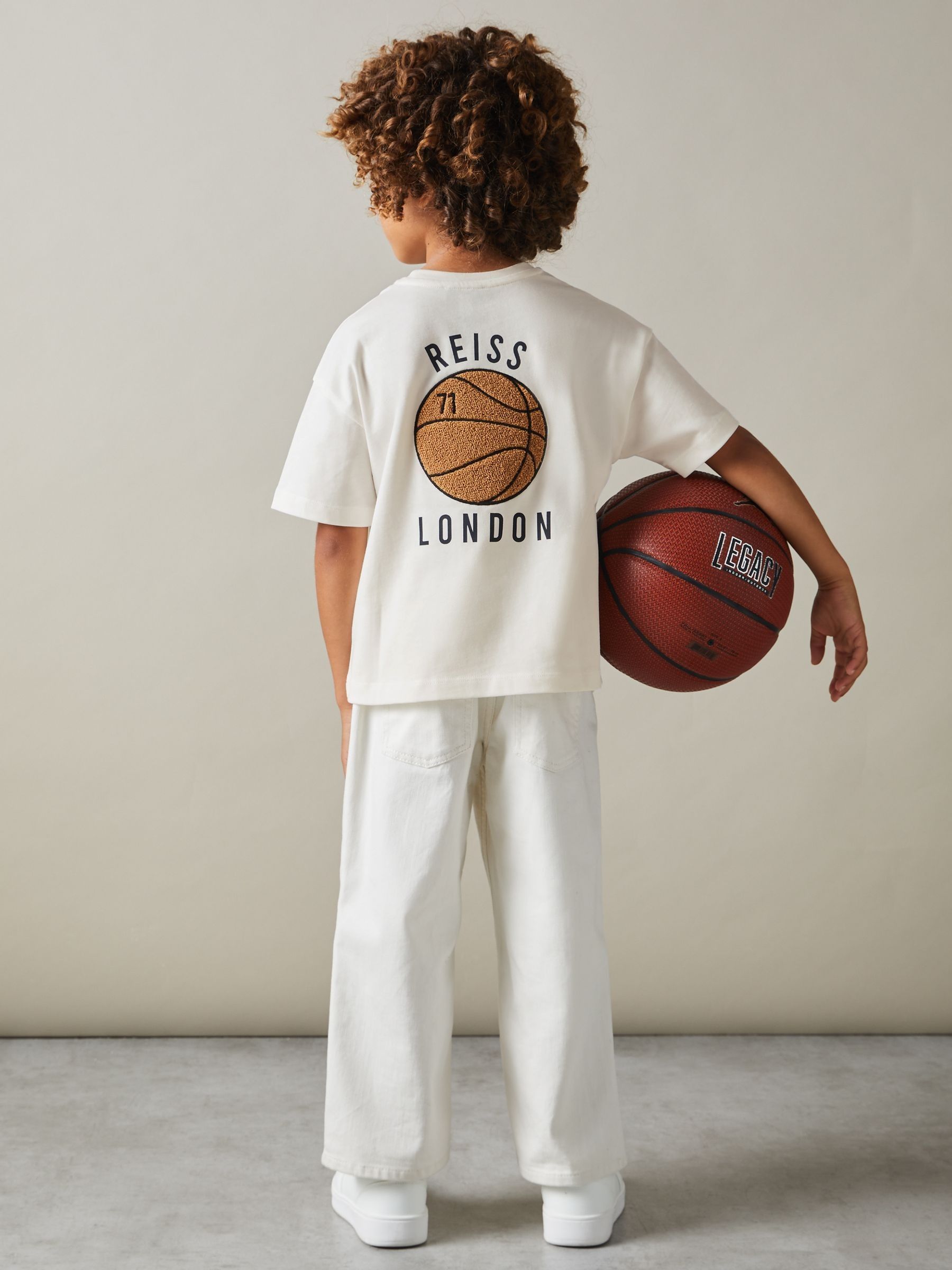Senior Oversized Cotton Basketball Motif T-Shirt in Off White - Image 1 of 5